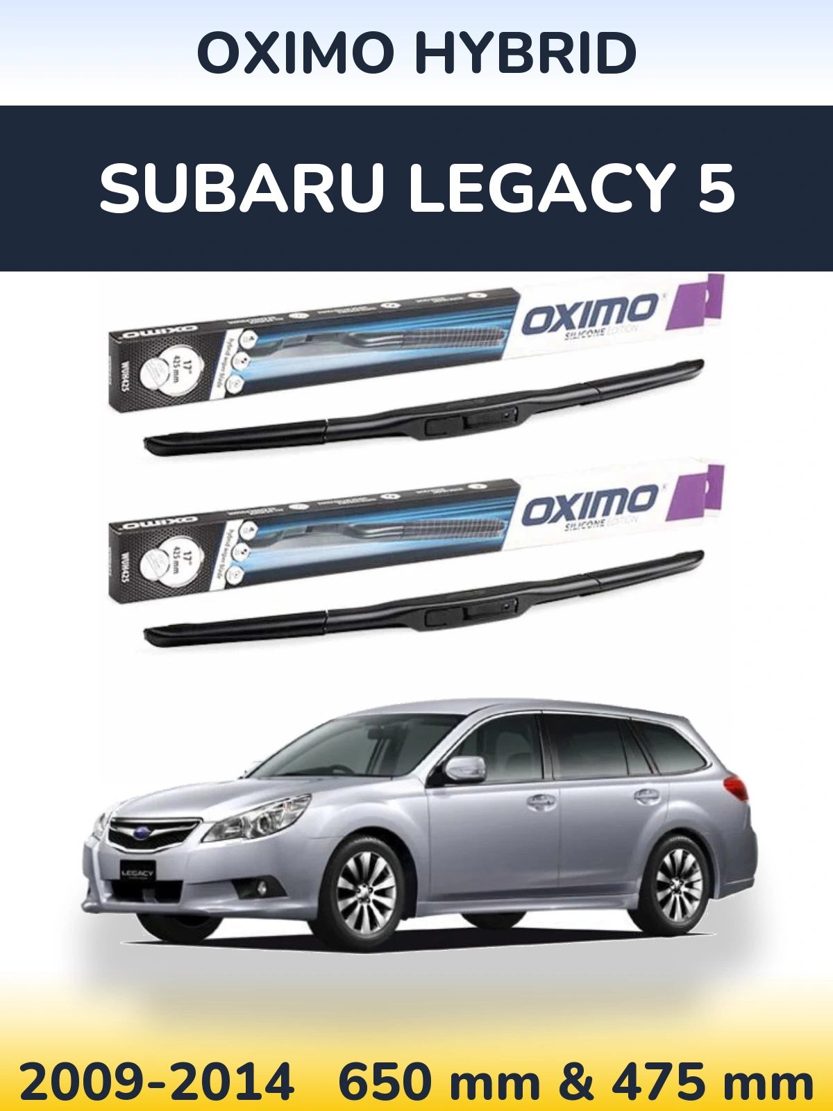Комплект передних дворников Oximo Hybrid 650 & 475 мм для Subaru Legacy 5 2009-2014
