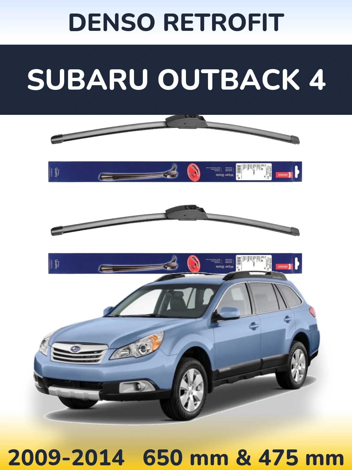 Front wiper blade set Denso Retrofit 650 & 475 mm for Subaru Outback 4 2009-2014