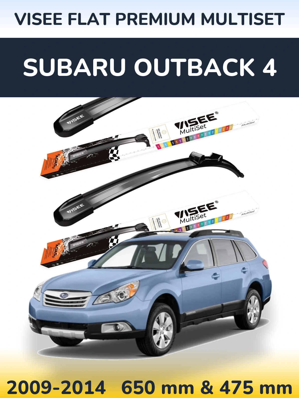 Front wiper blade set VISEE FLAT PREMIUM MultiSet 650 & 475 mm for Subaru Outback 4 2009-2014