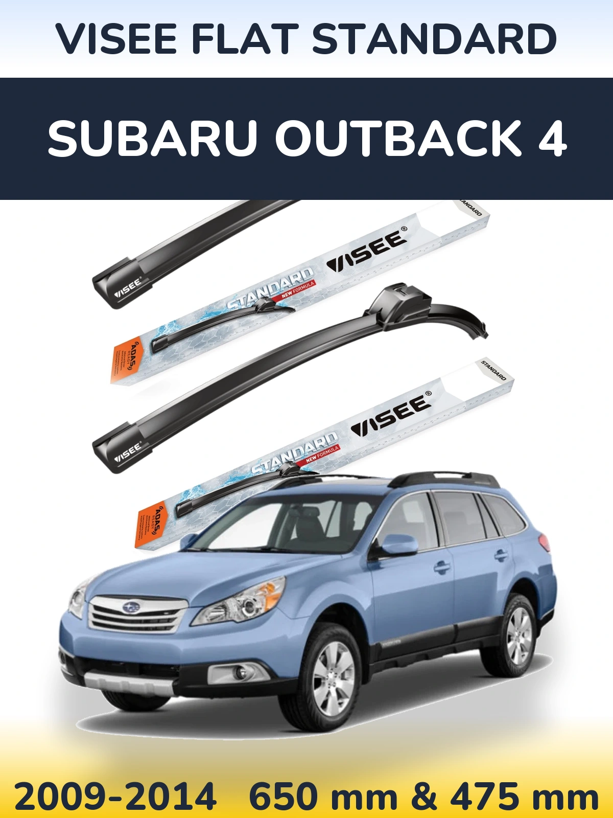 Front wiper blade set VISEE FLAT STANDARD 650 & 475 mm for Subaru Outback 4 2009-2014
