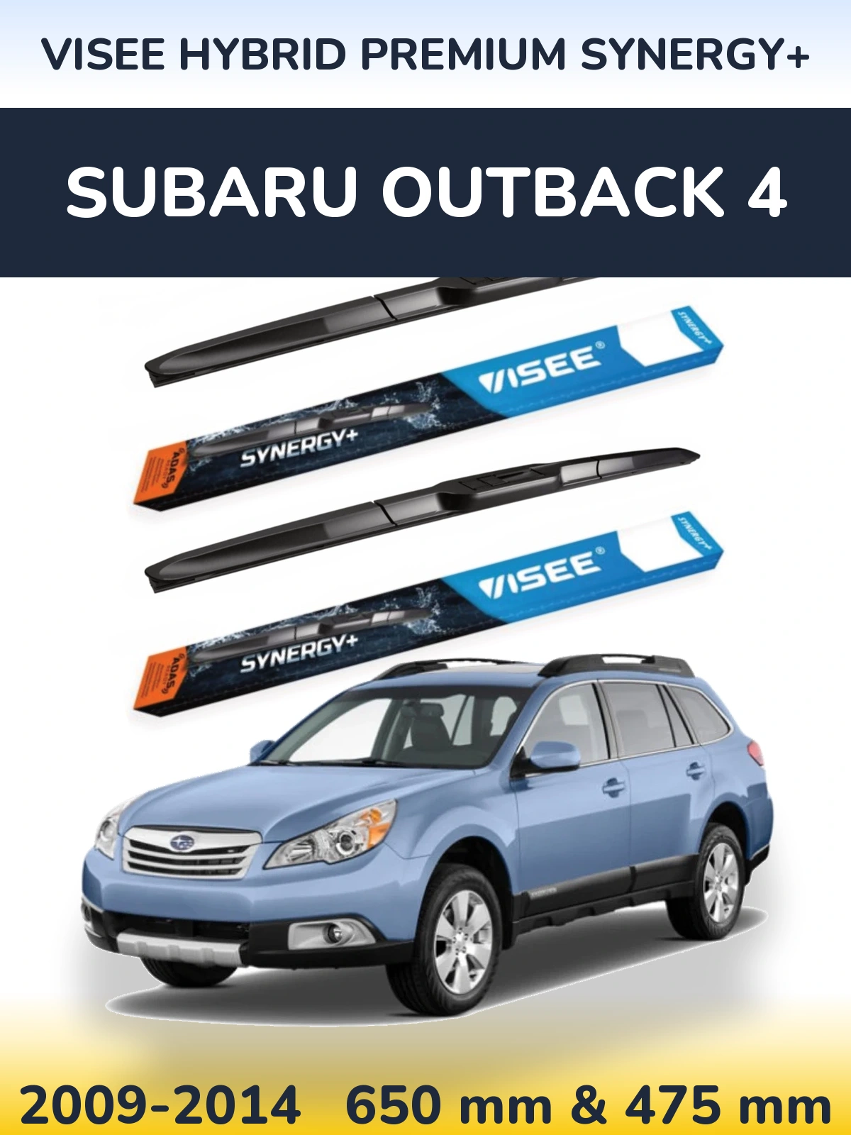 Front wiper blade set VISEE HYBRID PREMIUM SYNERGY+ 650 & 475 mm for Subaru Outback 4 2009-2014