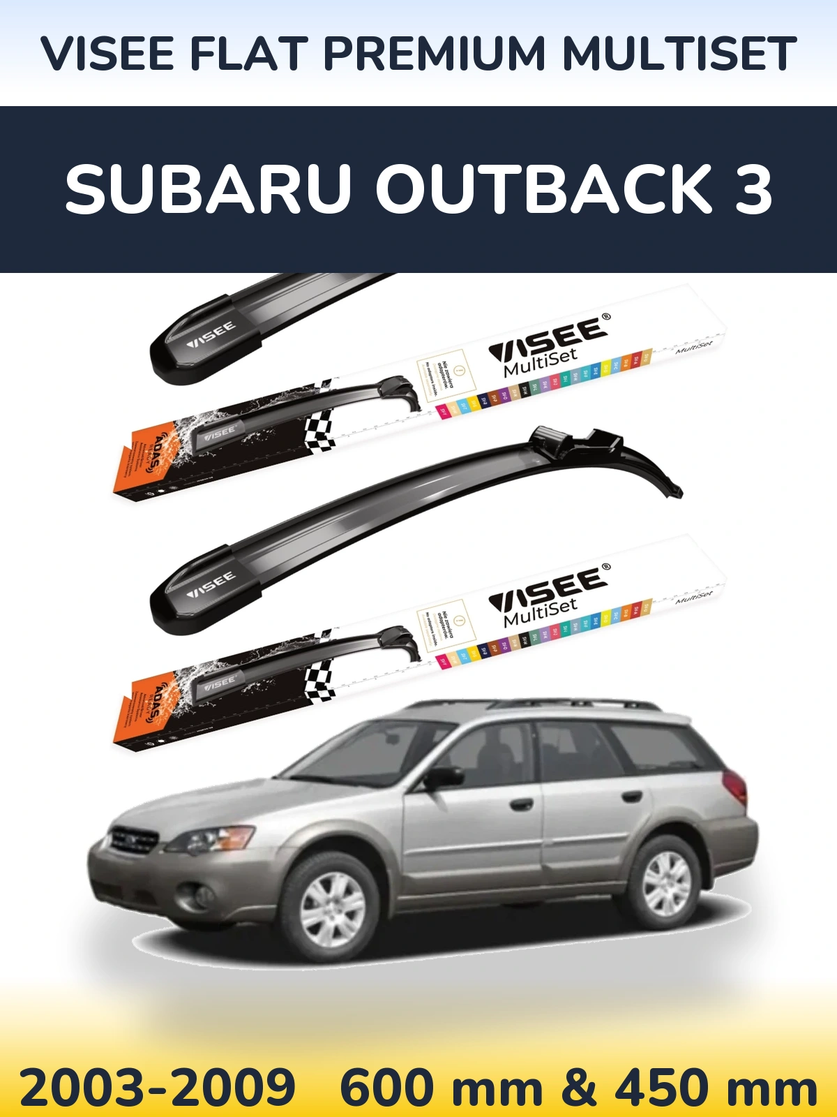 Front wiper blade set VISEE FLAT PREMIUM MultiSet 600 & 450 mm for Subaru Outback 3 2003-2009