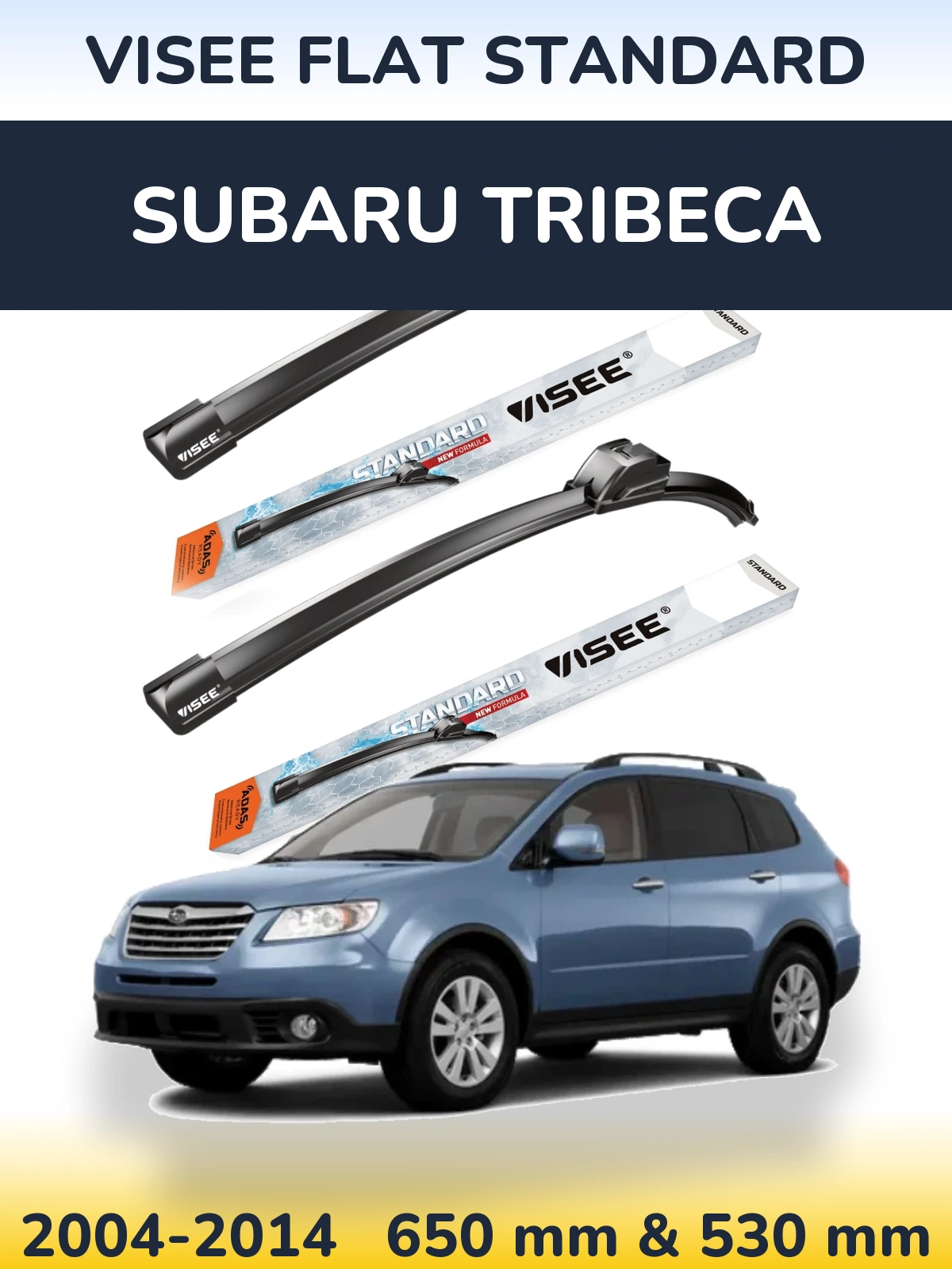 Front wiper blade set VISEE FLAT STANDARD 650 & 530 mm for Subaru Tribeca 2004-2014