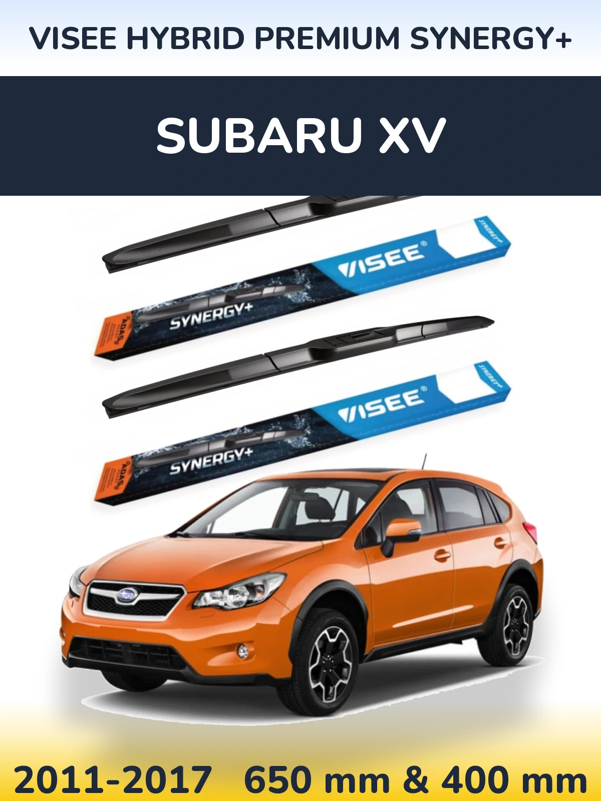 Front wiper blade set VISEE HYBRID PREMIUM SYNERGY+ 650 & 400 mm for Subaru XV 2011-2017