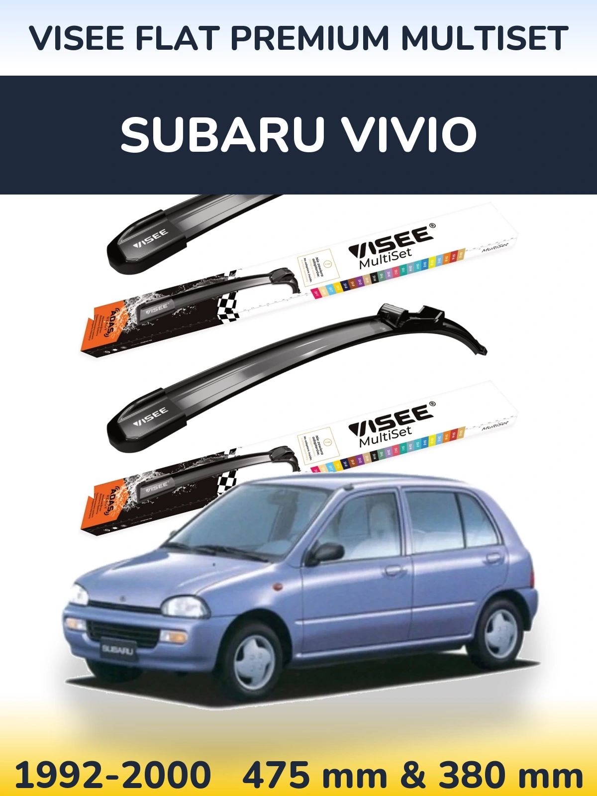 Front wiper blade set VISEE FLAT PREMIUM MultiSet 475 & 380 mm for Subaru Vivio 1992-2000