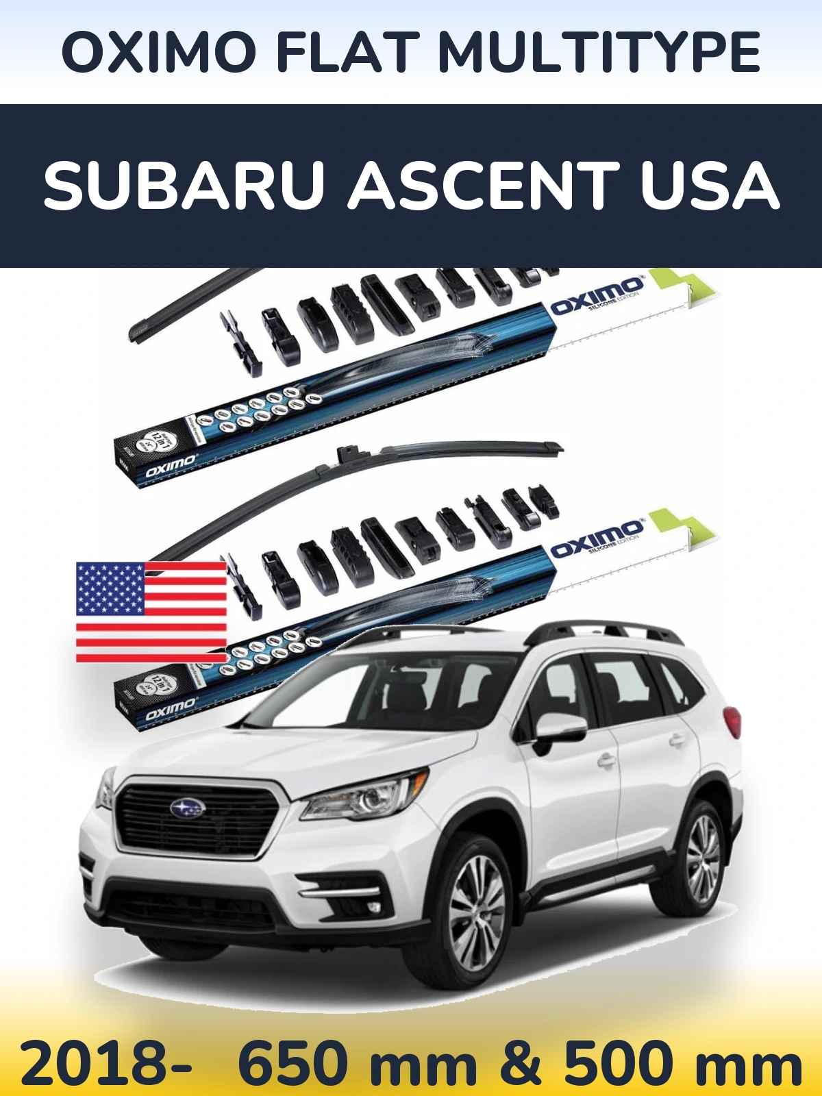 Front wiper blade set Oximo Flat MultiTypee 650 & 500 mm for Subaru Ascent USA 2018-2026