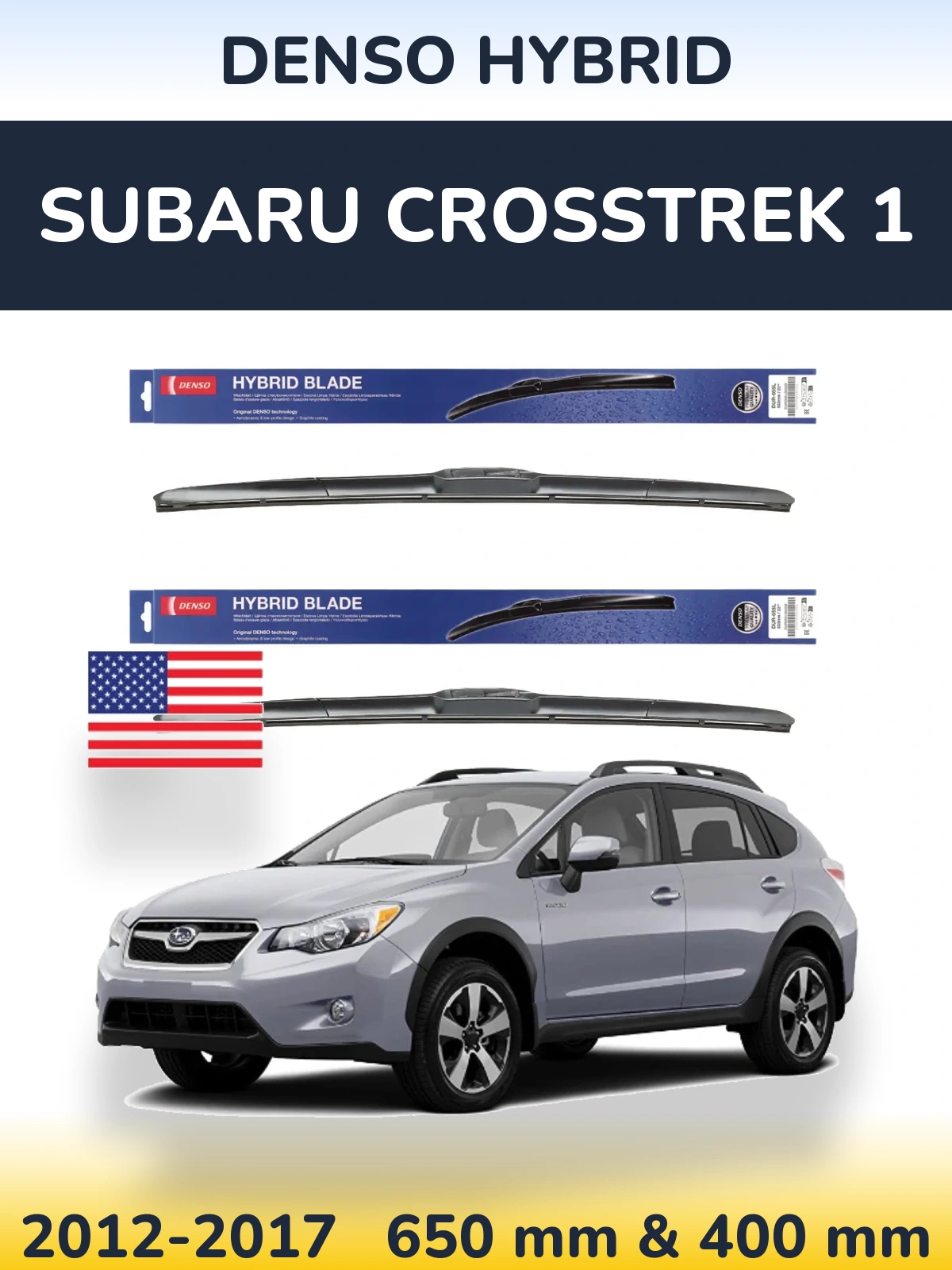 Front wiper blade set Denso Hybrid 650 & 400 mm for Subaru Crosstrek 1 2012-2017