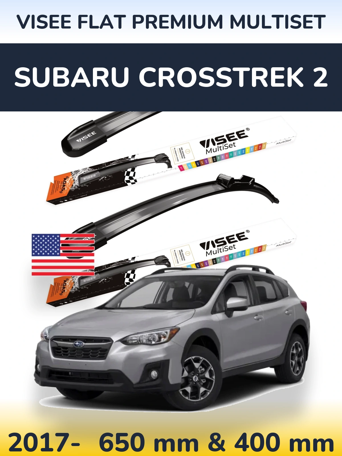 Комплект передних дворников VISEE FLAT PREMIUM MultiSet 650 & 400 мм для Subaru Crosstrek 2 2017-2026