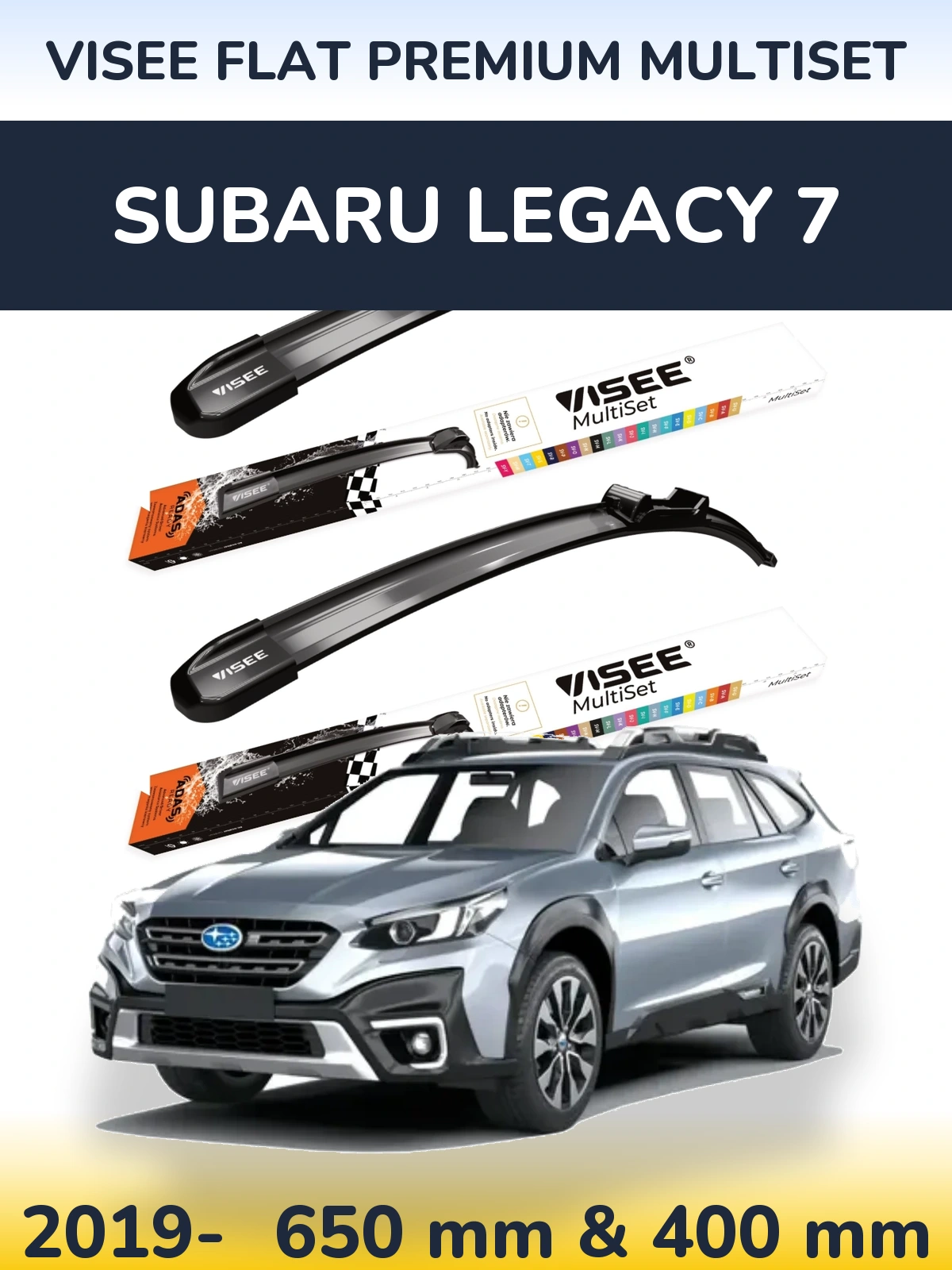 Front wiper blade set VISEE FLAT PREMIUM MultiSet 650 & 400 mm for Subaru Legacy 7 2019-2026