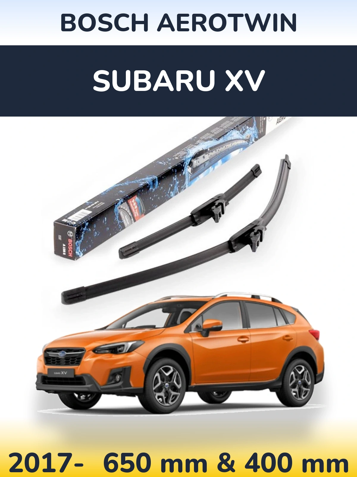 Front wiper blade set BOSCH AeroTwin 650 & 400 mm for Subaru XV 2017-2026