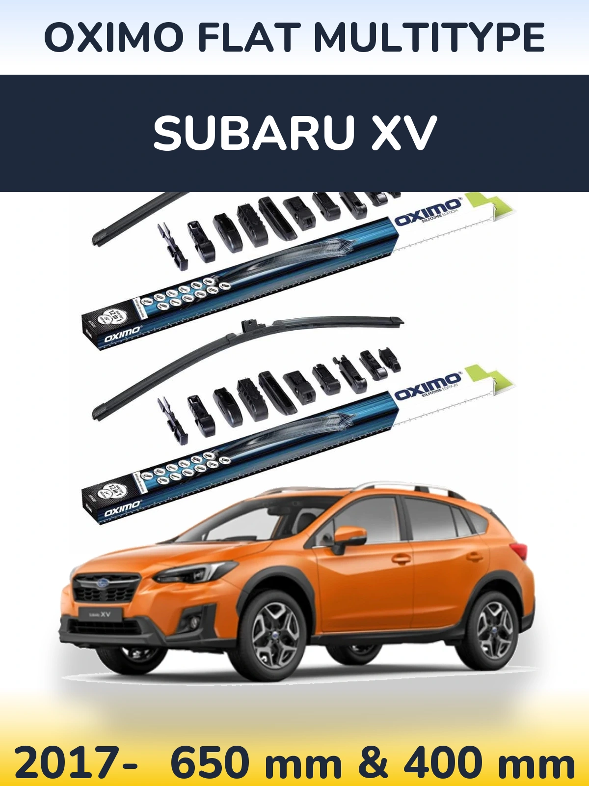 Front wiper blade set Oximo Flat MultiTypee 650 & 400 mm for Subaru XV 2017-2026
