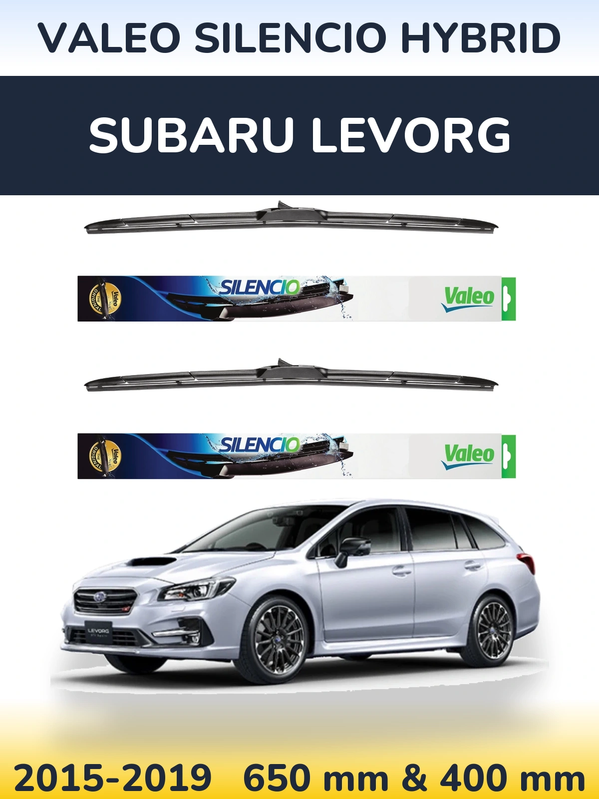 Front wiper blade set Valeo Silencio Hybrid 650 & 400 mm for Subaru Levorg 2015-2019