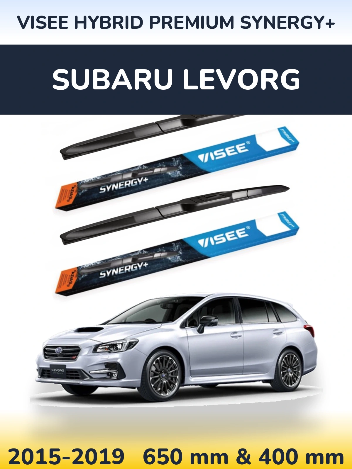 Front wiper blade set VISEE HYBRID PREMIUM SYNERGY+ 650 & 400 mm for Subaru Levorg 2015-2019