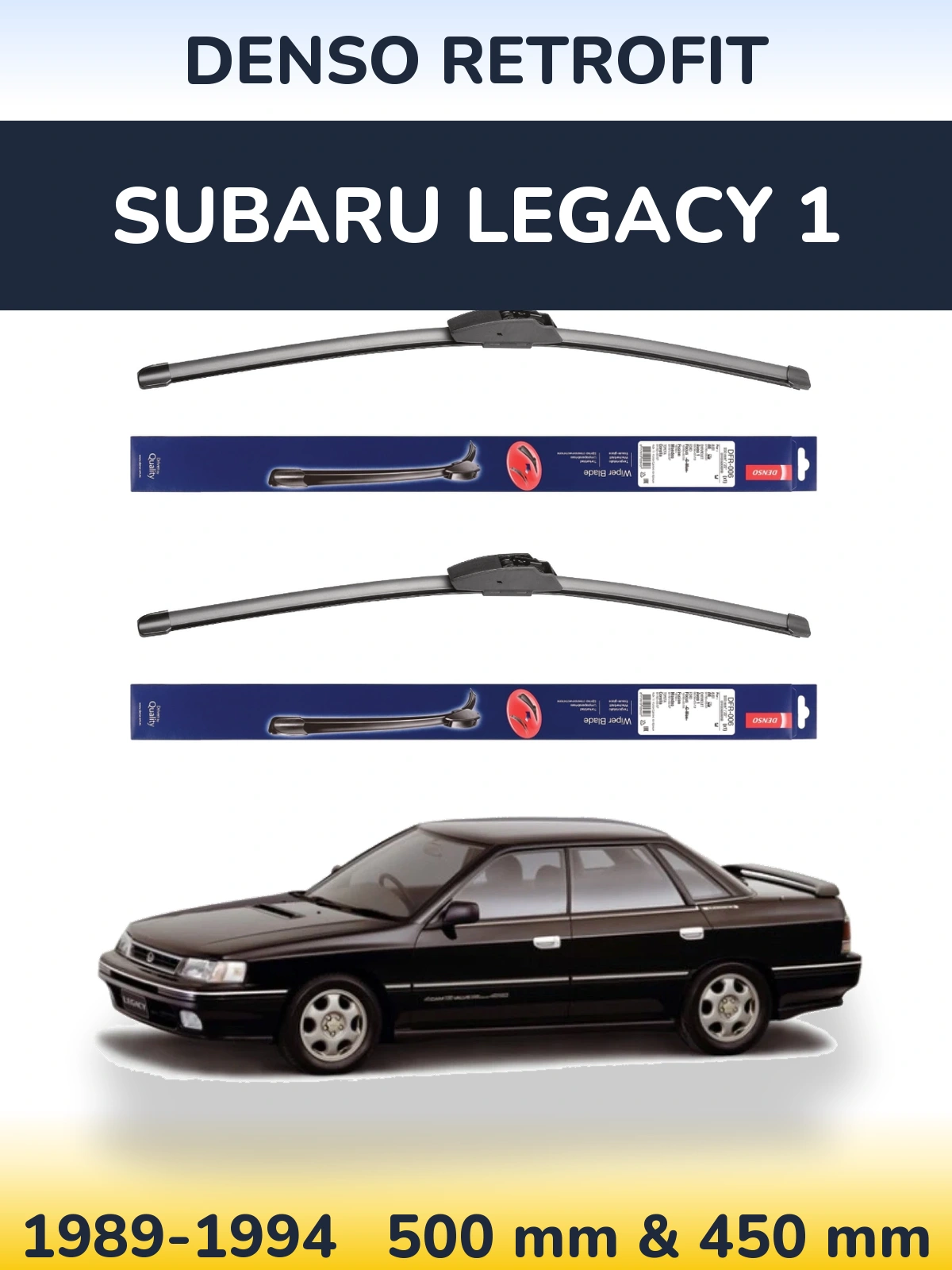 Front wiper blade set Denso Retrofit 500 & 450 mm for Subaru Legacy 1 1989-1994