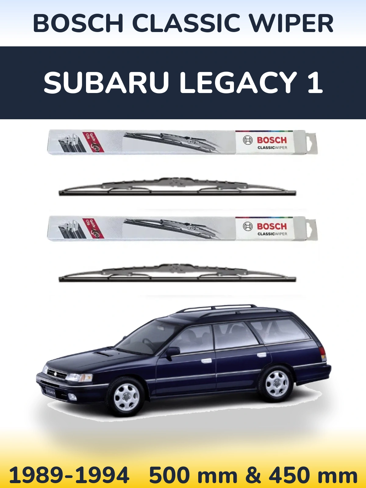 Комплект передних дворников BOSCH Classic Wiper 500 & 450 мм для Subaru Legacy 1 1989-1994