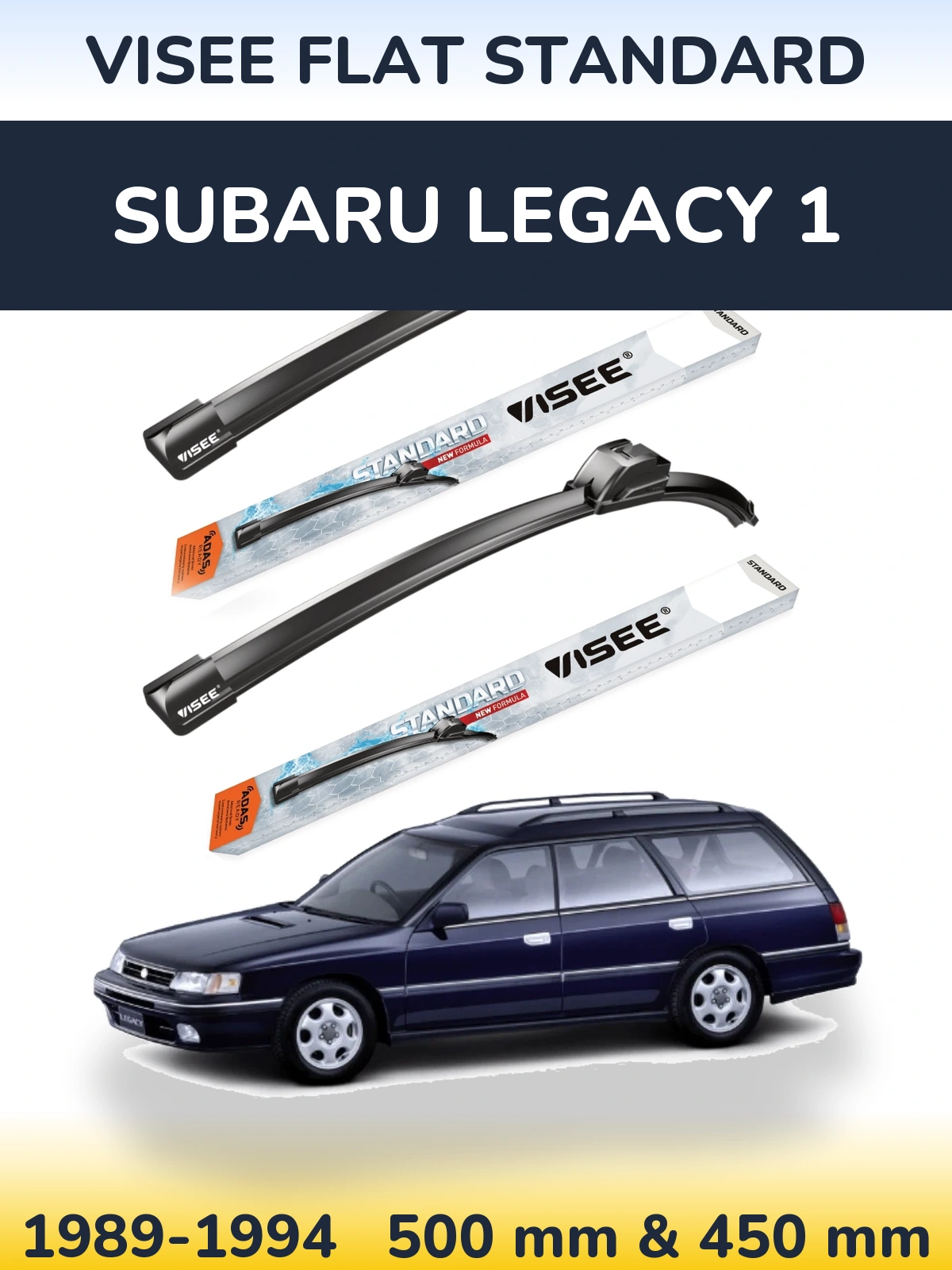 Комплект передних дворников VISEE FLAT STANDARD 500 & 450 мм для Subaru Legacy 1 1989-1994