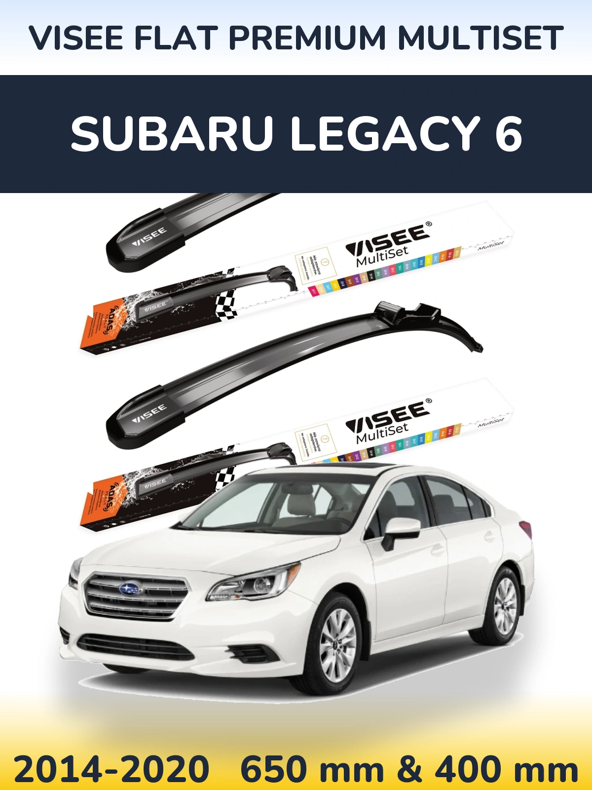 Front wiper blade set VISEE FLAT PREMIUM MultiSet 650 & 400 mm for Subaru Legacy 6 2014-2020