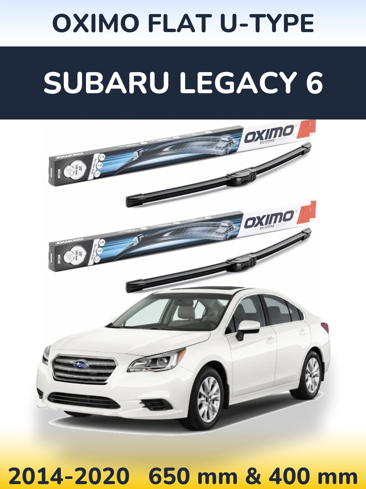 Front wiper blade set Oximo Flat U-type 650 & 400 mm for Subaru Legacy 6 2014-2020