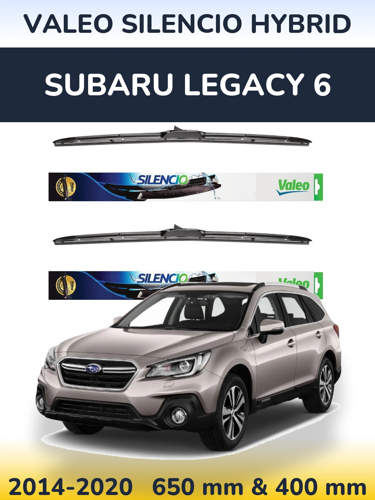 Front wiper blade set Valeo Silencio Hybrid 650 & 400 mm for Subaru Legacy 6 2014-2020