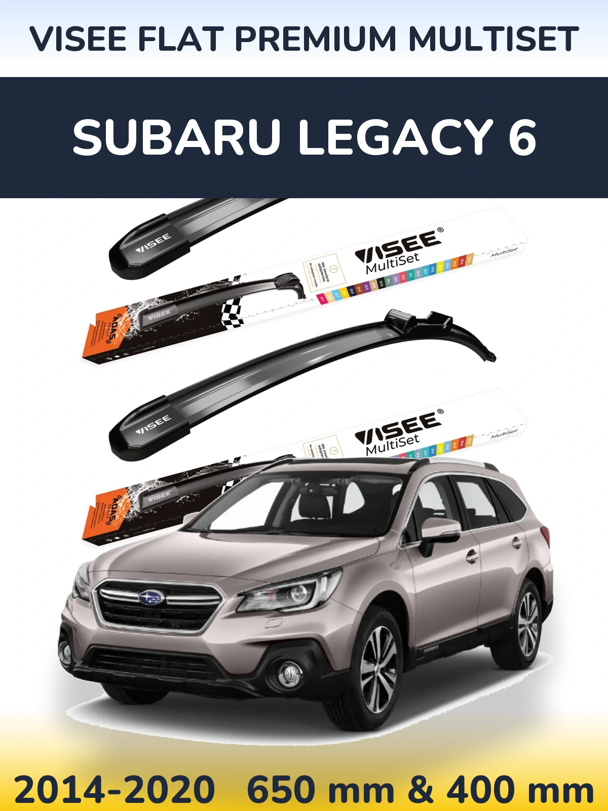 Front wiper blade set VISEE FLAT PREMIUM MultiSet 650 & 400 mm for Subaru Legacy 6 2014-2020