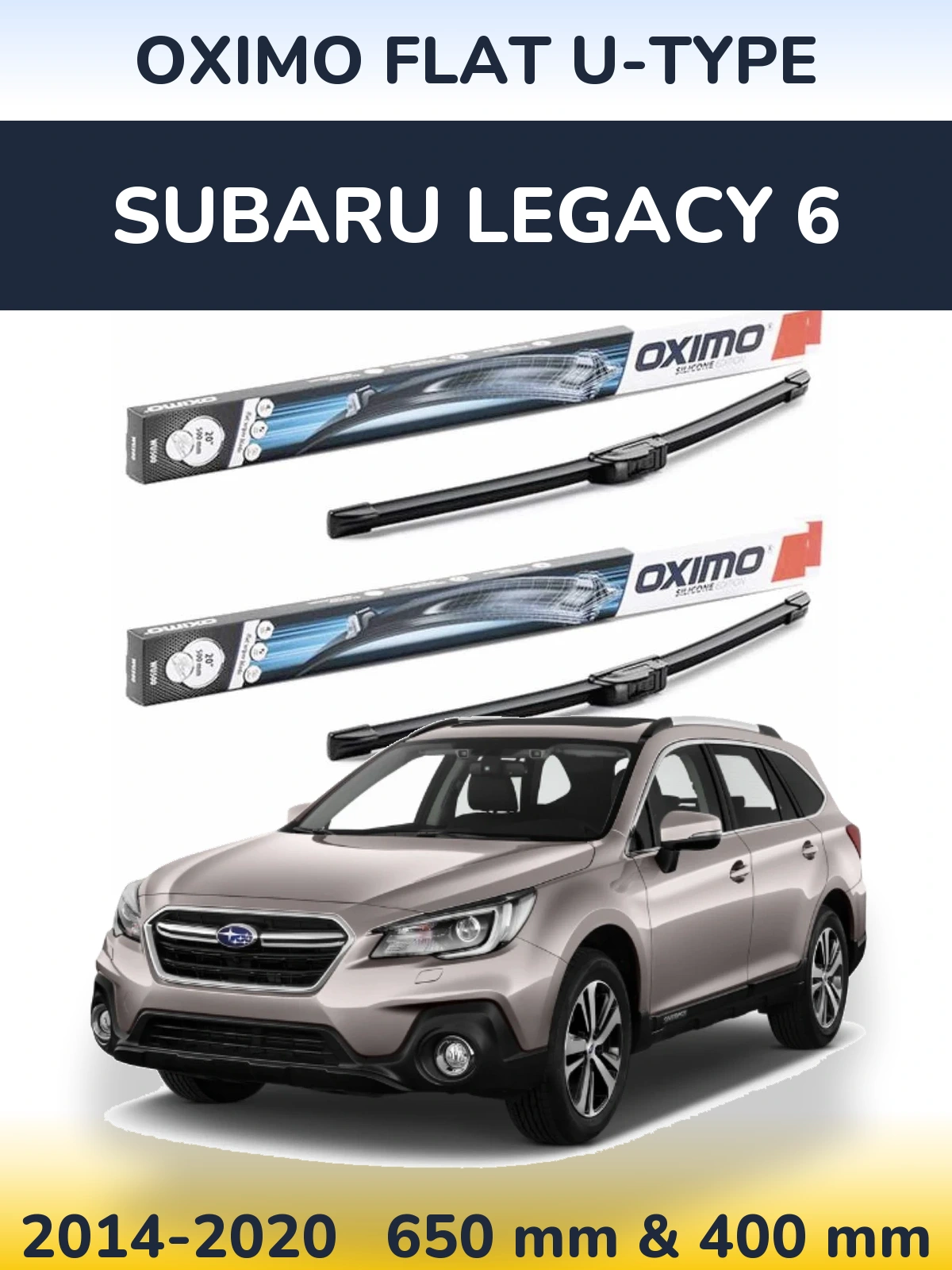 Front wiper blade set Oximo Flat U-type 650 & 400 mm for Subaru Legacy 6 2014-2020