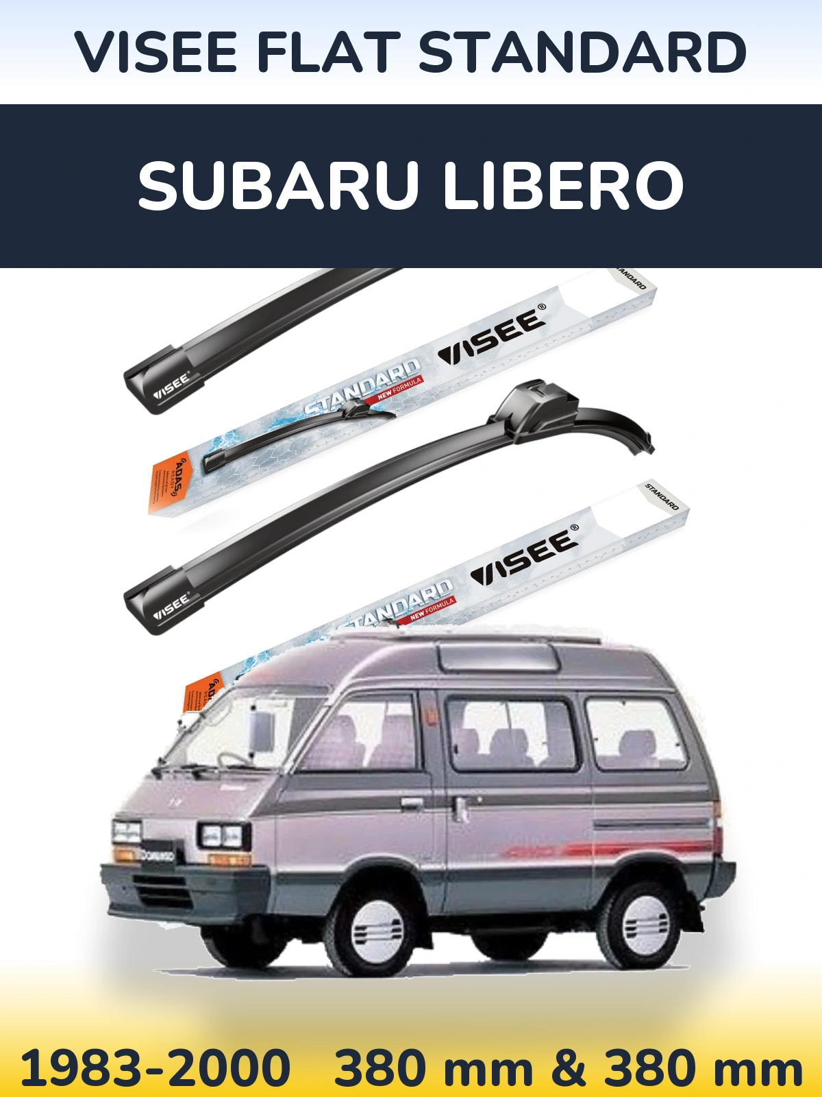 Front wiper blade set VISEE FLAT STANDARD 380 & 380 mm for Subaru Libero 1983-2000