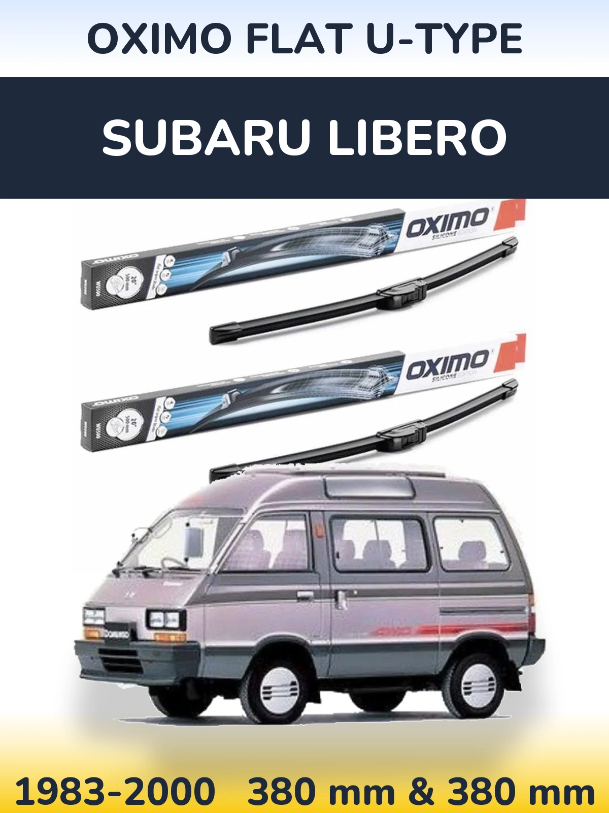 Front wiper blade set Oximo Flat U-type 380 & 380 mm for Subaru Libero 1983-2000