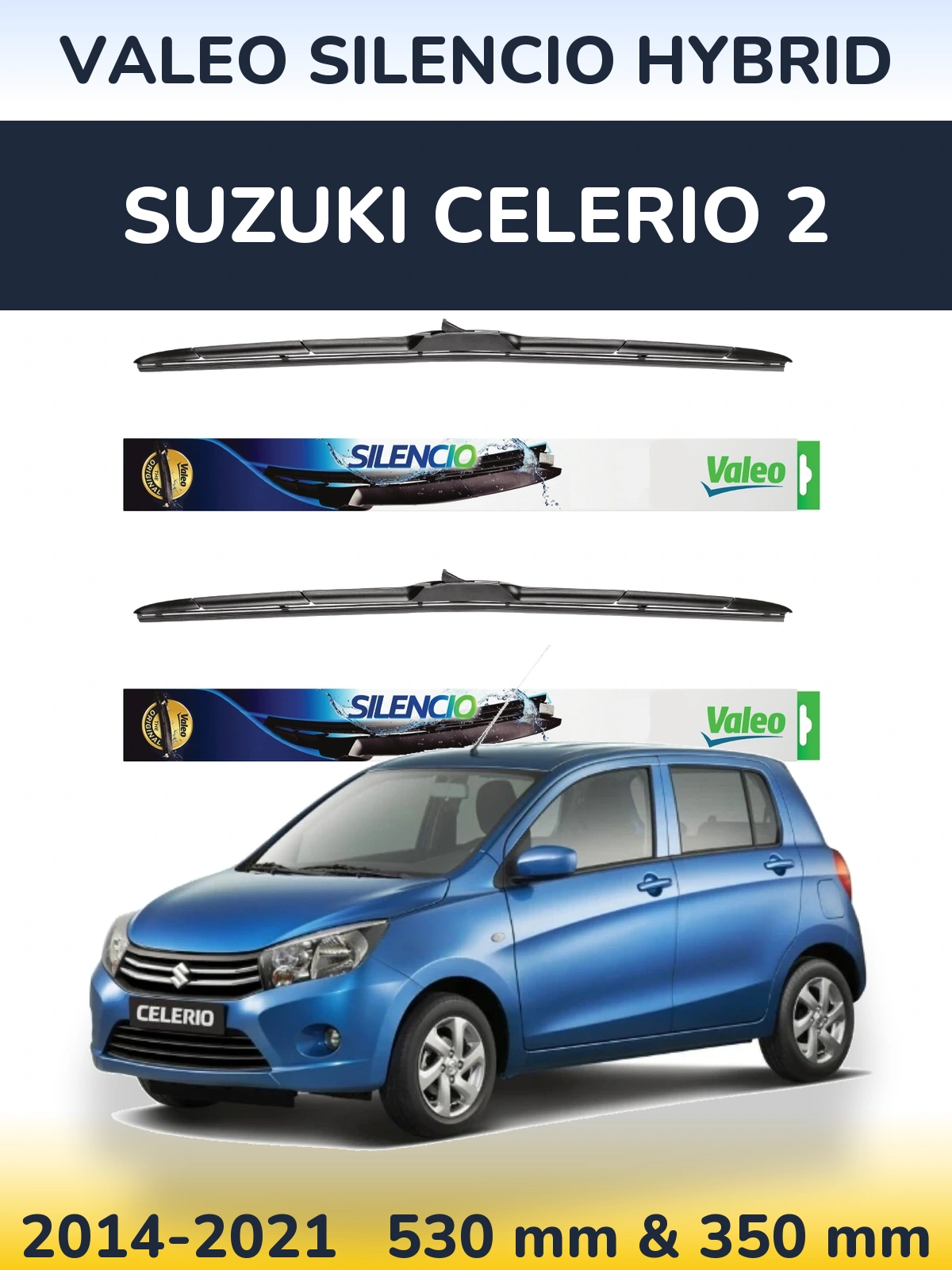 Front wiper blade set Valeo Silencio Hybrid 530 & 350 mm for Suzuki Celerio 2 2014-2021