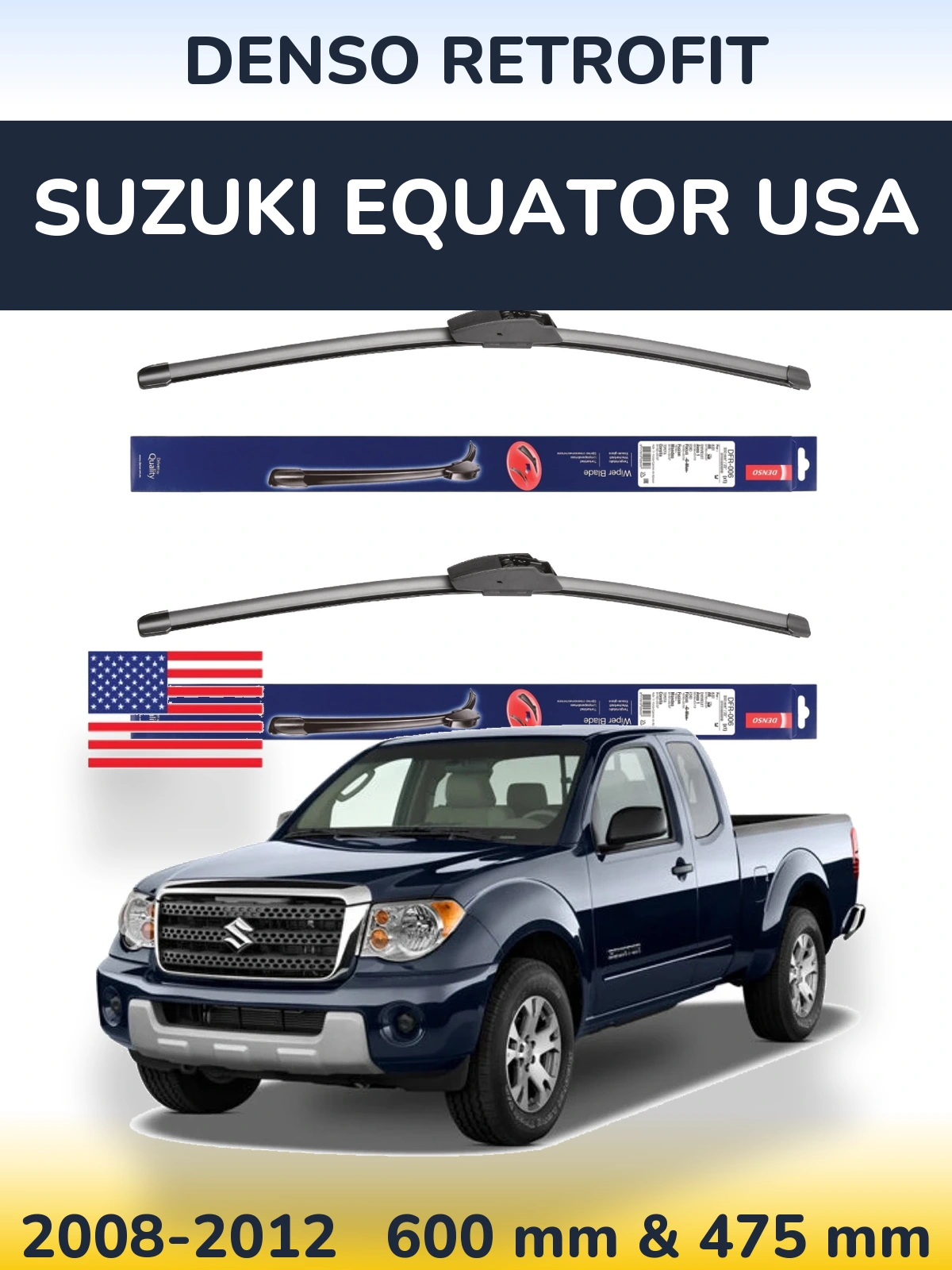 Комплект передних дворников Denso Retrofit 600 & 475 мм для Suzuki Equator USA 2008-2012