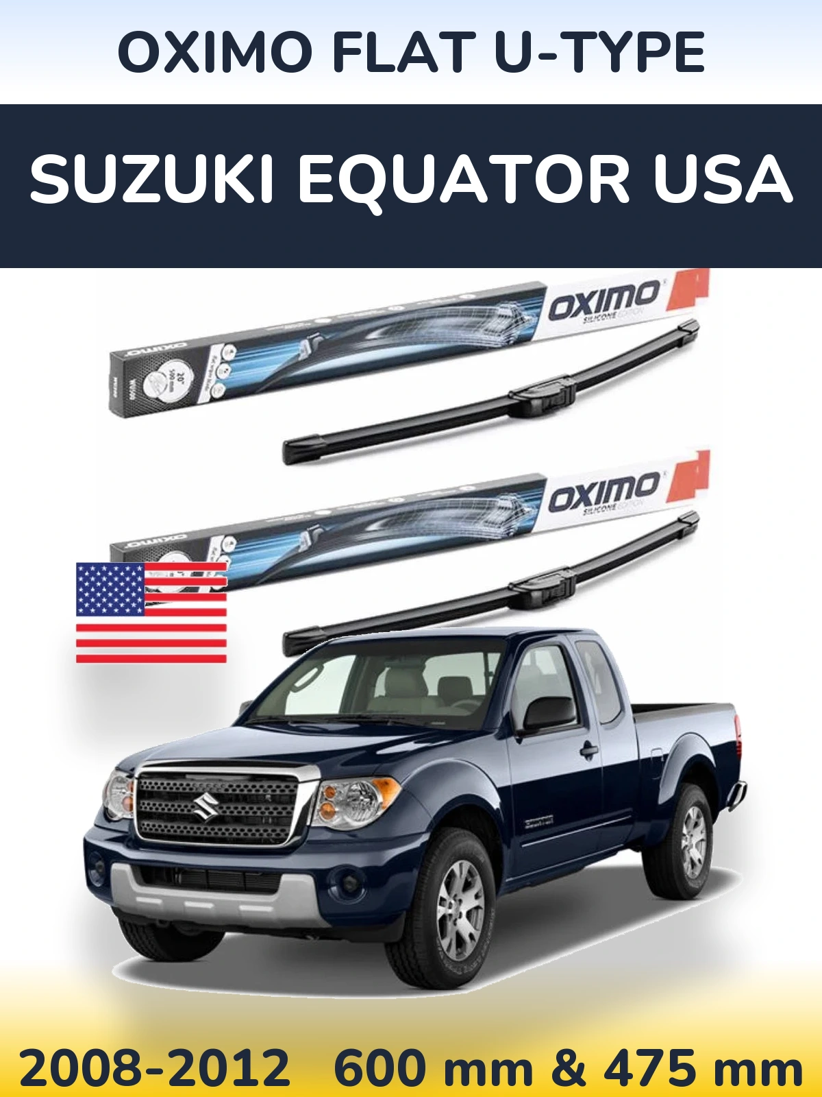 Комплект передних дворников Oximo Flat U-type 600 & 475 мм для Suzuki Equator USA 2008-2012