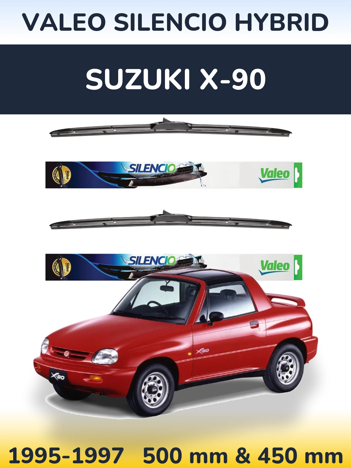 Front wiper blade set Valeo Silencio Hybrid 500 & 450 mm for Suzuki X-90 1995-1997