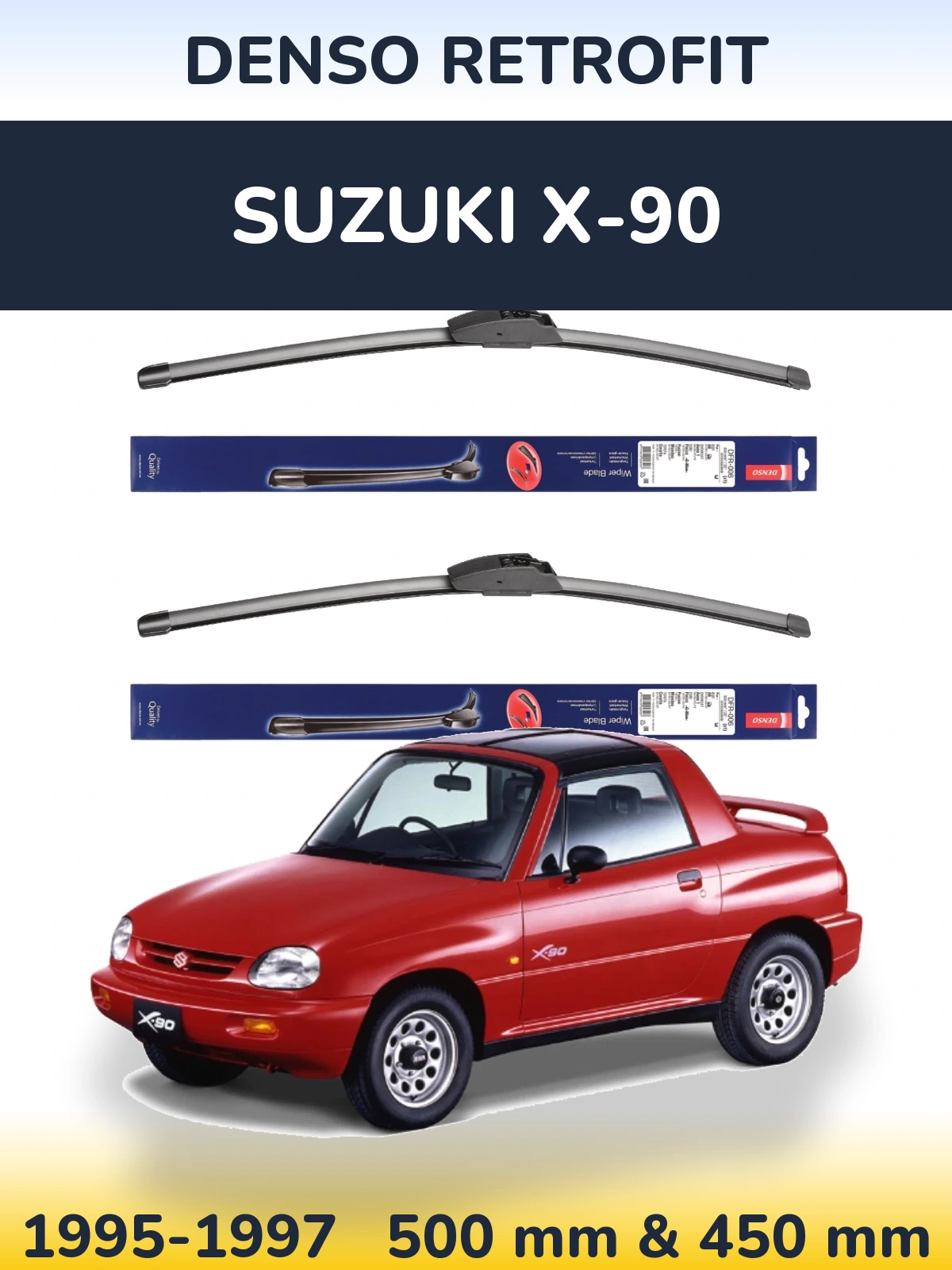 Front wiper blade set Denso Retrofit 500 & 450 mm for Suzuki X-90 1995-1997