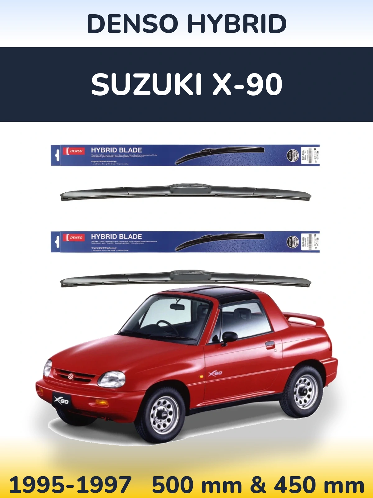 Front wiper blade set Denso Hybrid 500 & 450 mm for Suzuki X-90 1995-1997