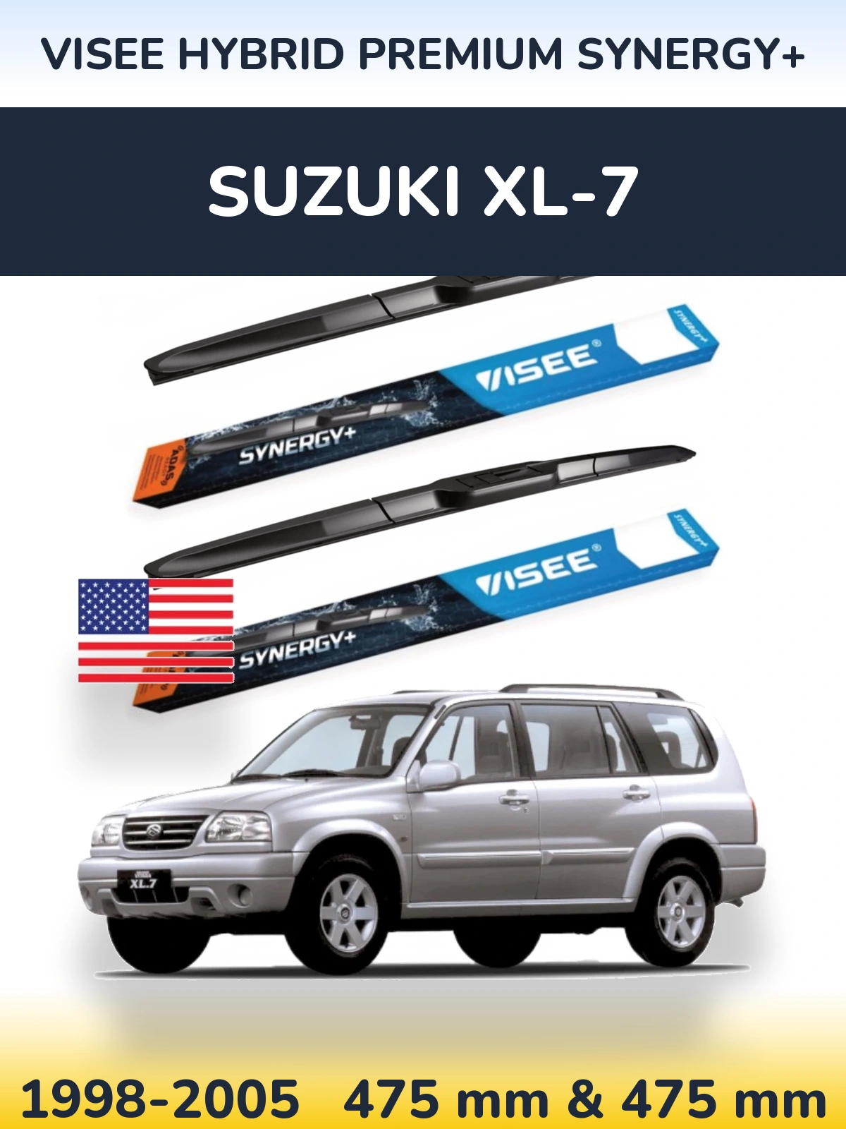 Front wiper blade set VISEE HYBRID PREMIUM SYNERGY+ 475 & 475 mm for Suzuki XL-7 1998-2005