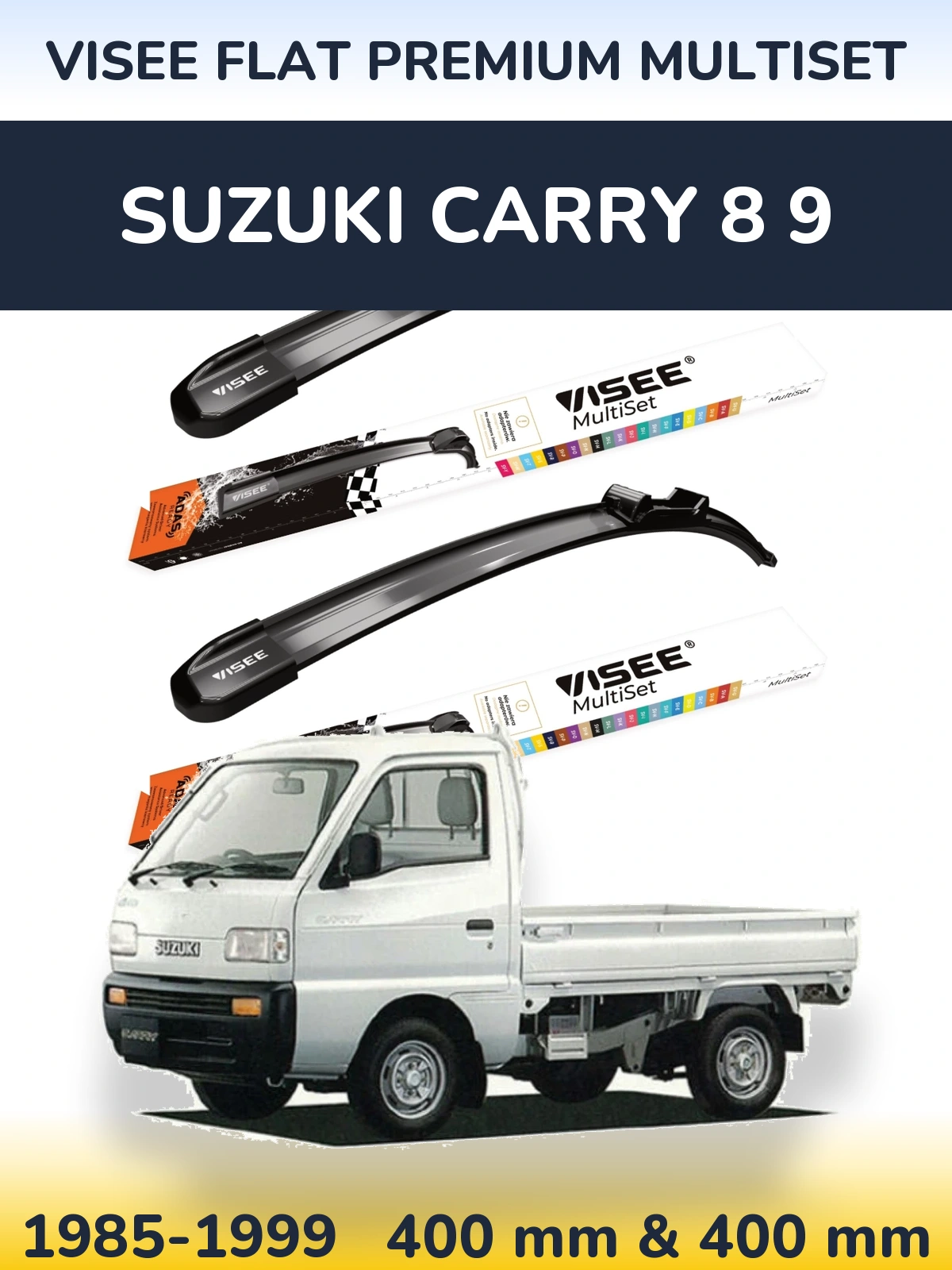 Front wiper blade set VISEE FLAT PREMIUM MultiSet 400 & 400 mm for Suzuki Carry 8 9 1985-1999