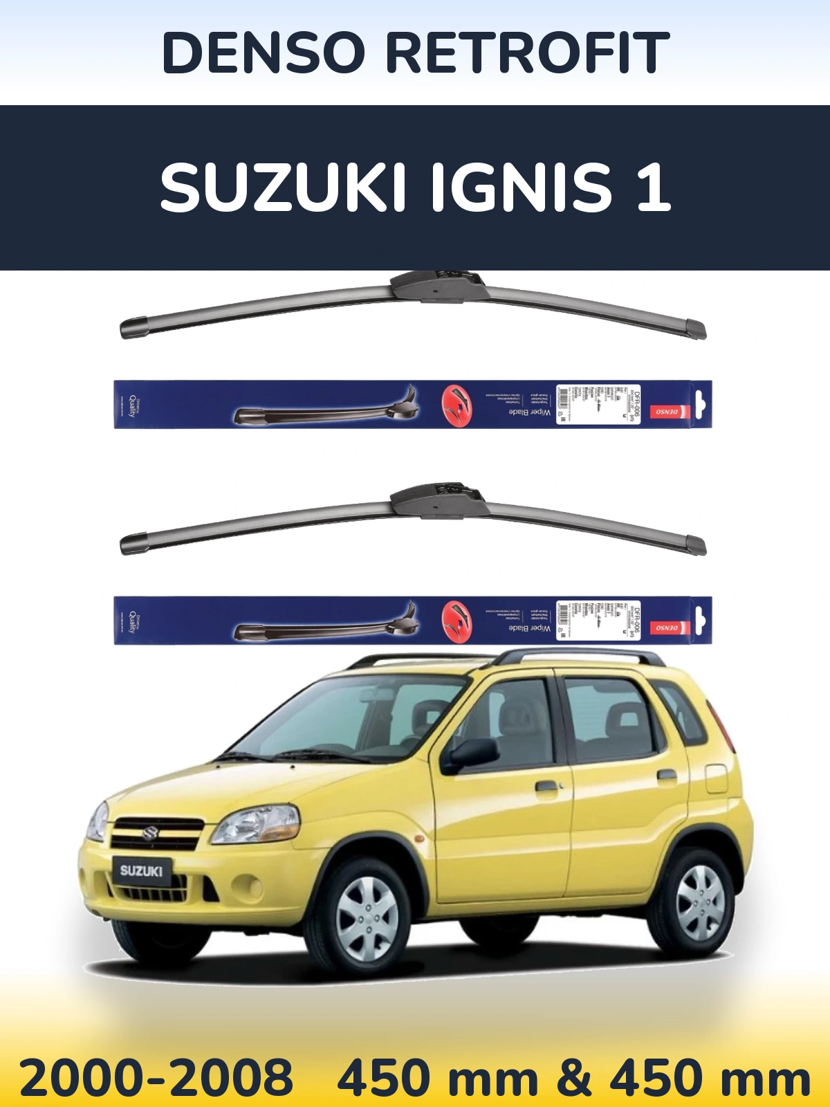 Front wiper blade set Denso Retrofit 450 & 450 mm for Suzuki Ignis 1 2000-2008