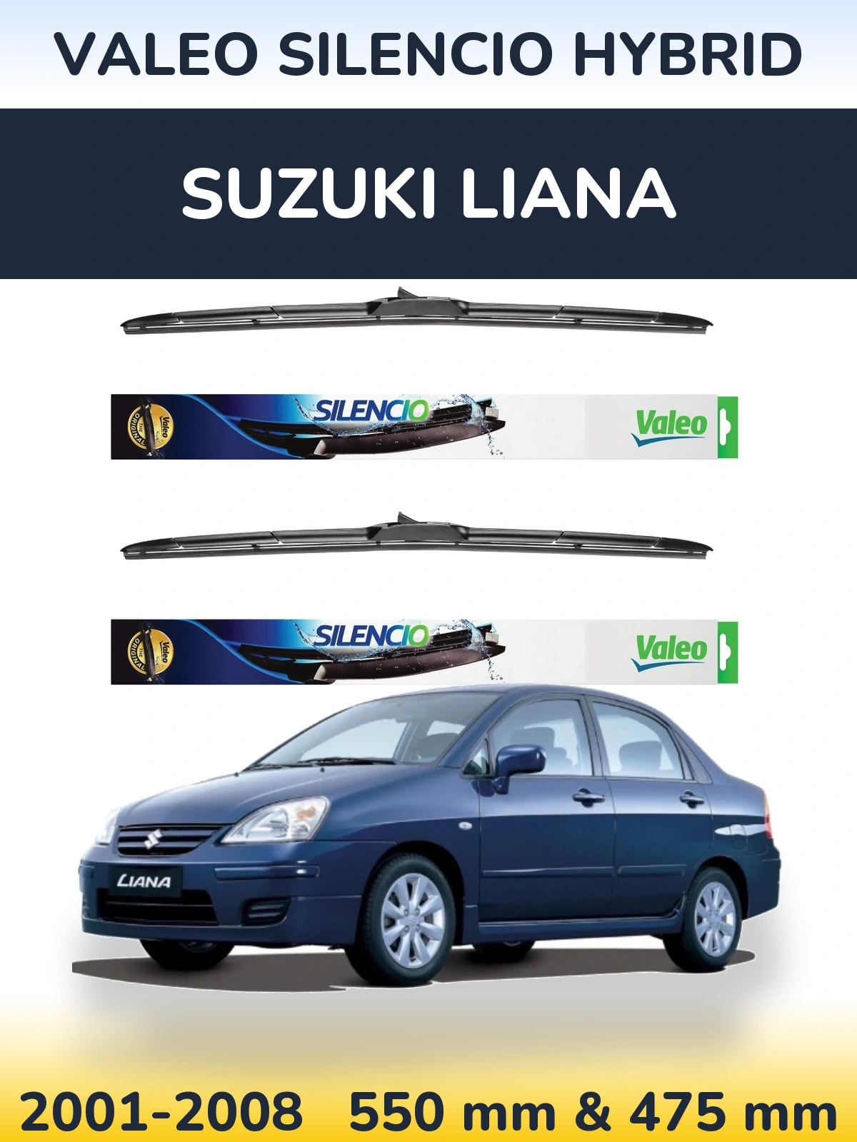 Комплект передних дворников Valeo Silencio Hybrid 550 & 475 мм для Suzuki Liana 2001-2008