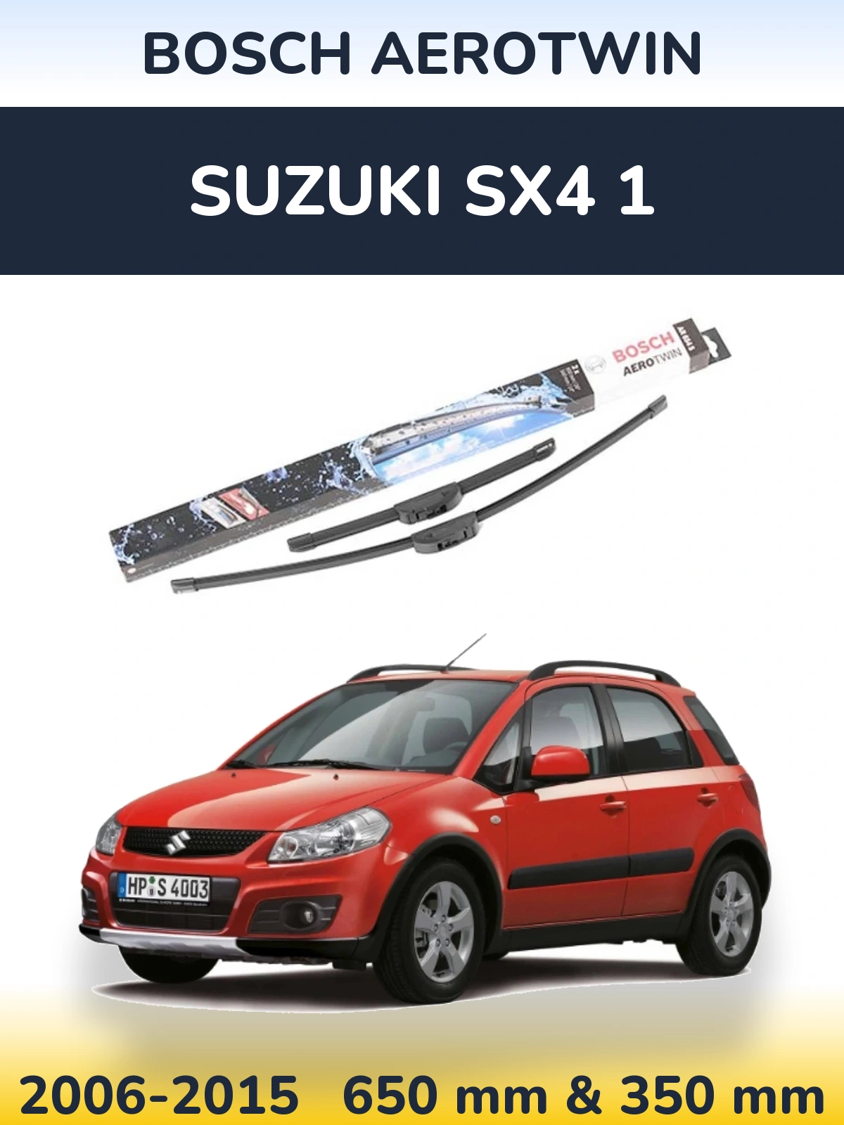 Front wiper blade set BOSCH AeroTwin 650 & 350 mm for Suzuki SX4 1 2006-2015