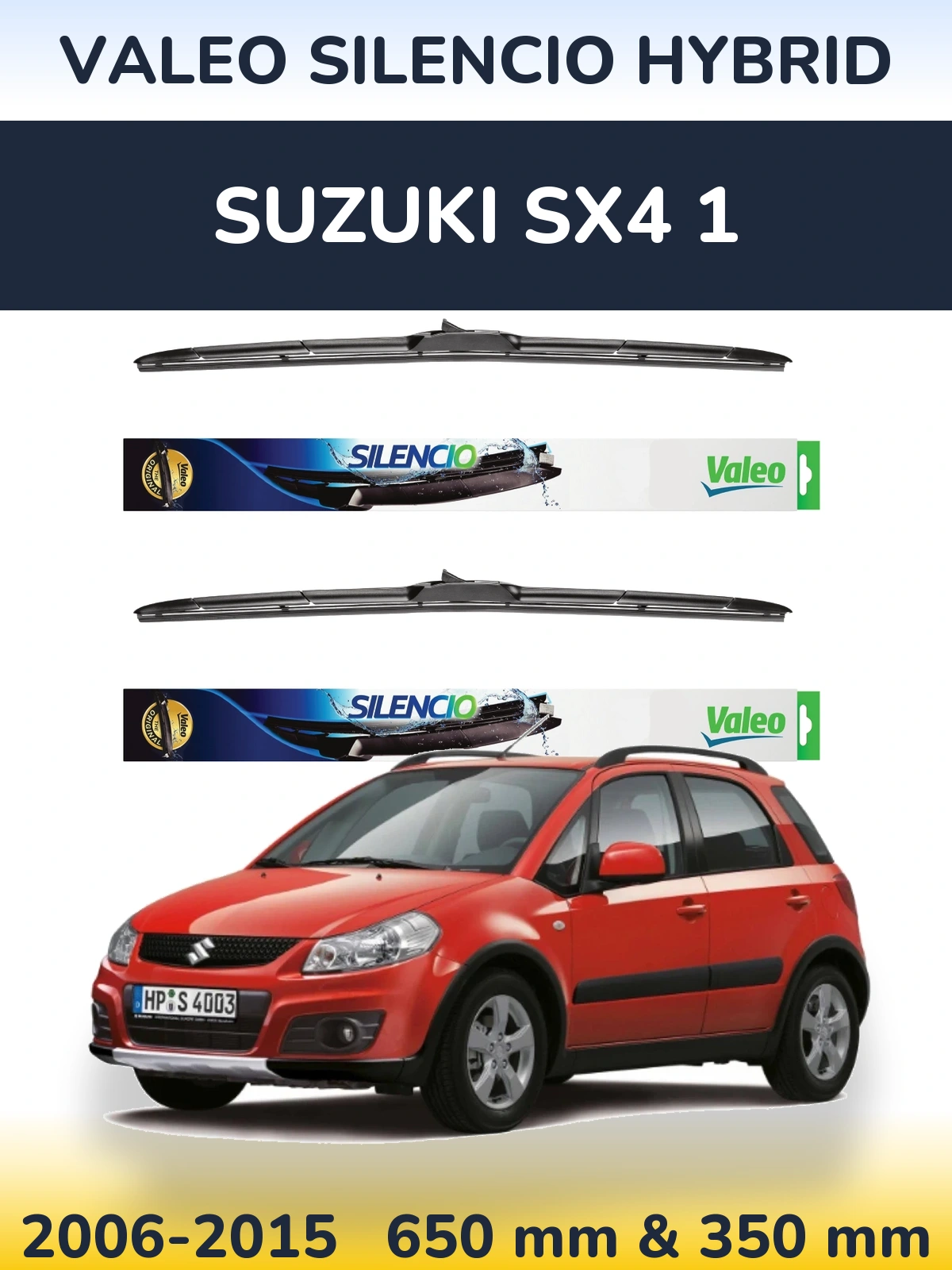 Front wiper blade set Valeo Silencio Hybrid 650 & 350 mm for Suzuki SX4 1 2006-2015
