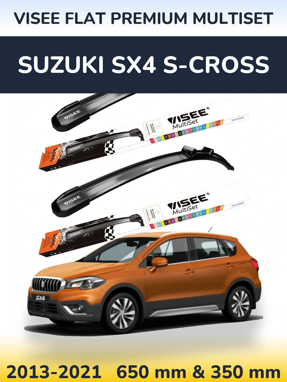 Front wiper blade set VISEE FLAT PREMIUM MultiSet 650 & 350 mm for Suzuki SX4 S-Cross 2013-2021
