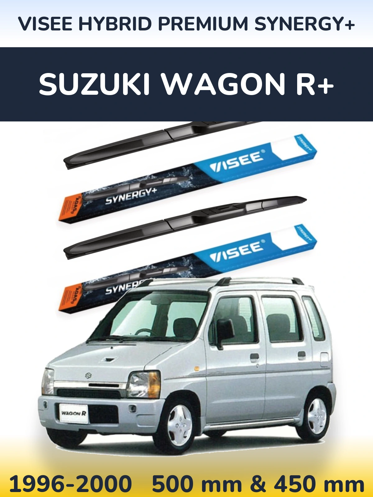 Front wiper blade set VISEE HYBRID PREMIUM SYNERGY+ 500 & 450 mm for Suzuki Wagon R+ 1996-2000