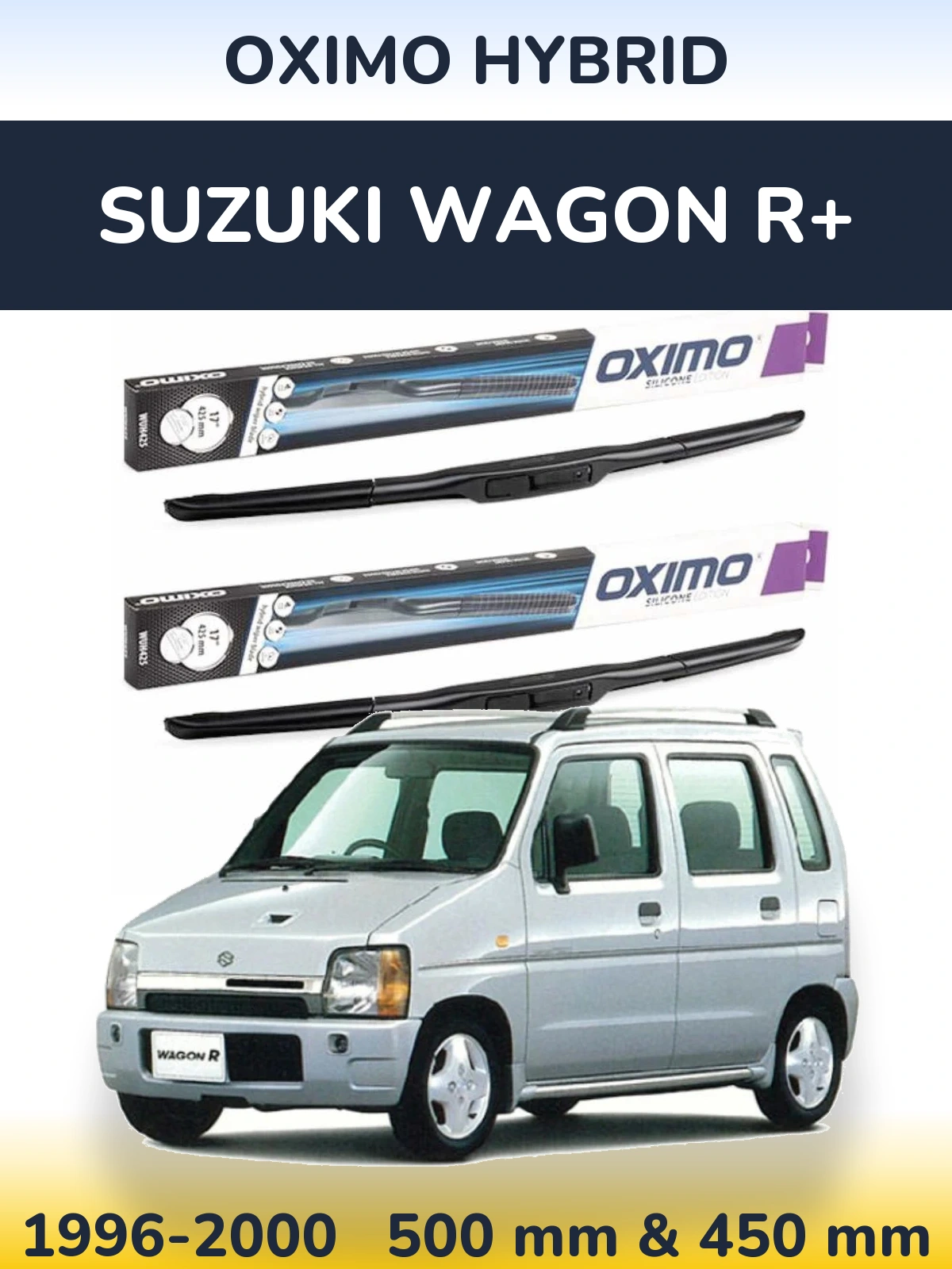Front wiper blade set Oximo Hybrid 500 & 450 mm for Suzuki Wagon R+ 1996-2000