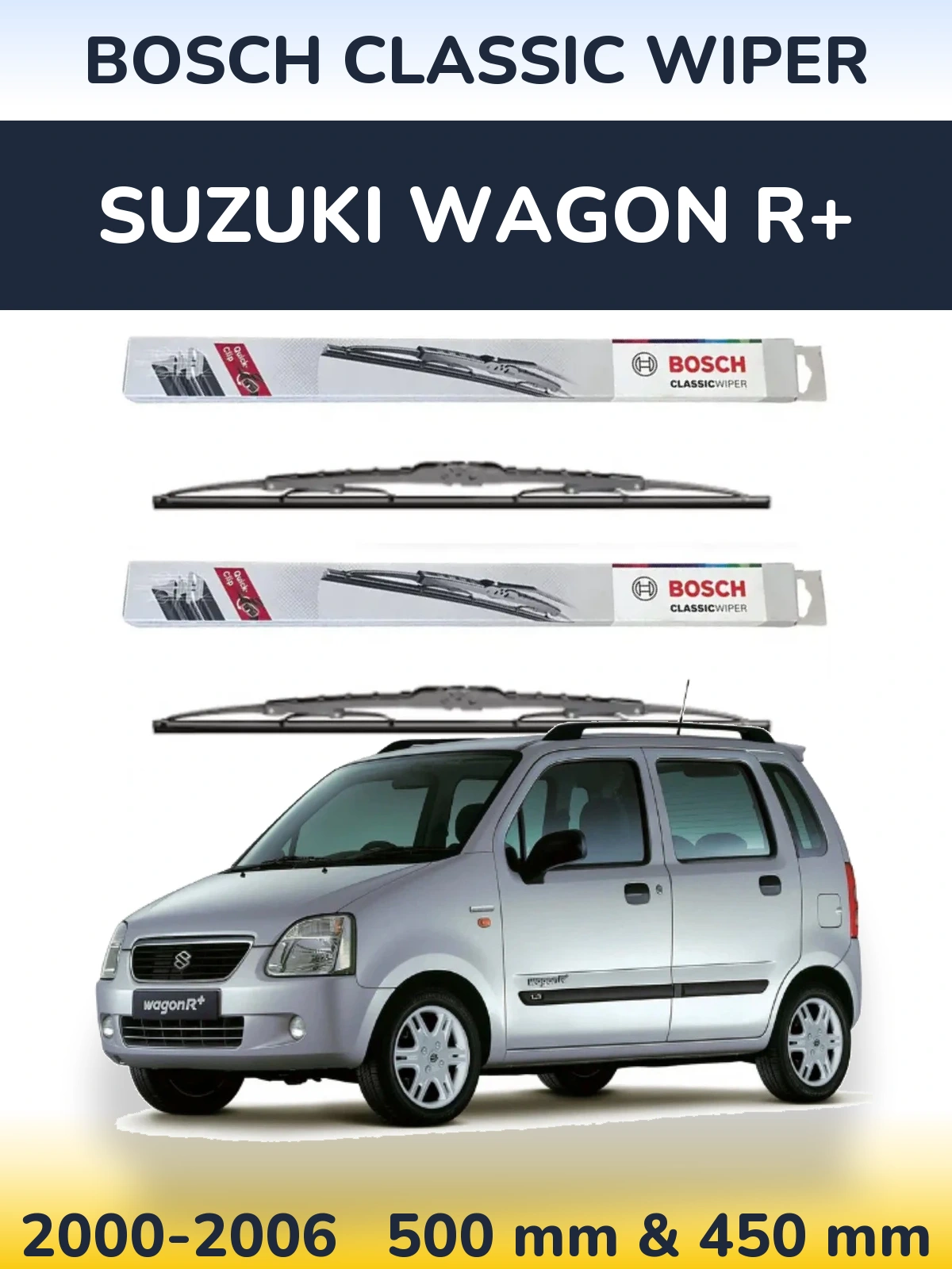 Комплект передних дворников BOSCH Classic Wiper 500 & 450 мм для Suzuki Wagon R+ 2000-2006