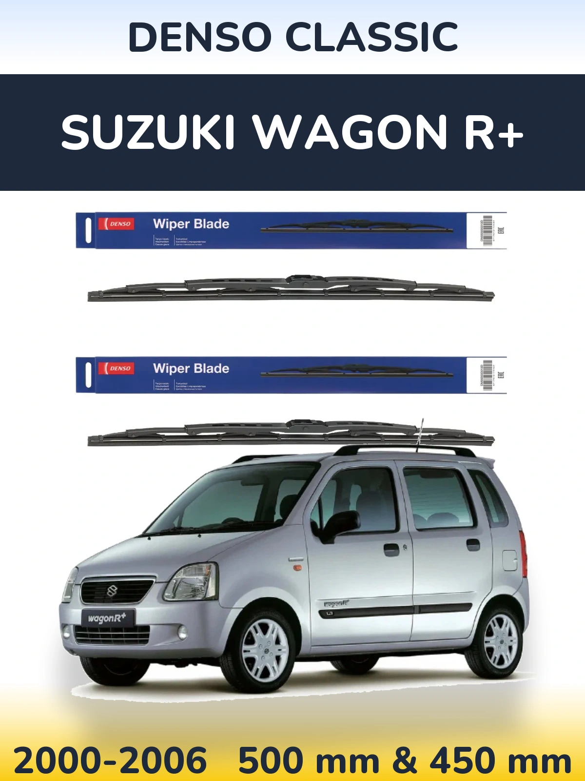 Front wiper blade set Denso Classic 500 & 450 mm for Suzuki Wagon R+ 2000-2006