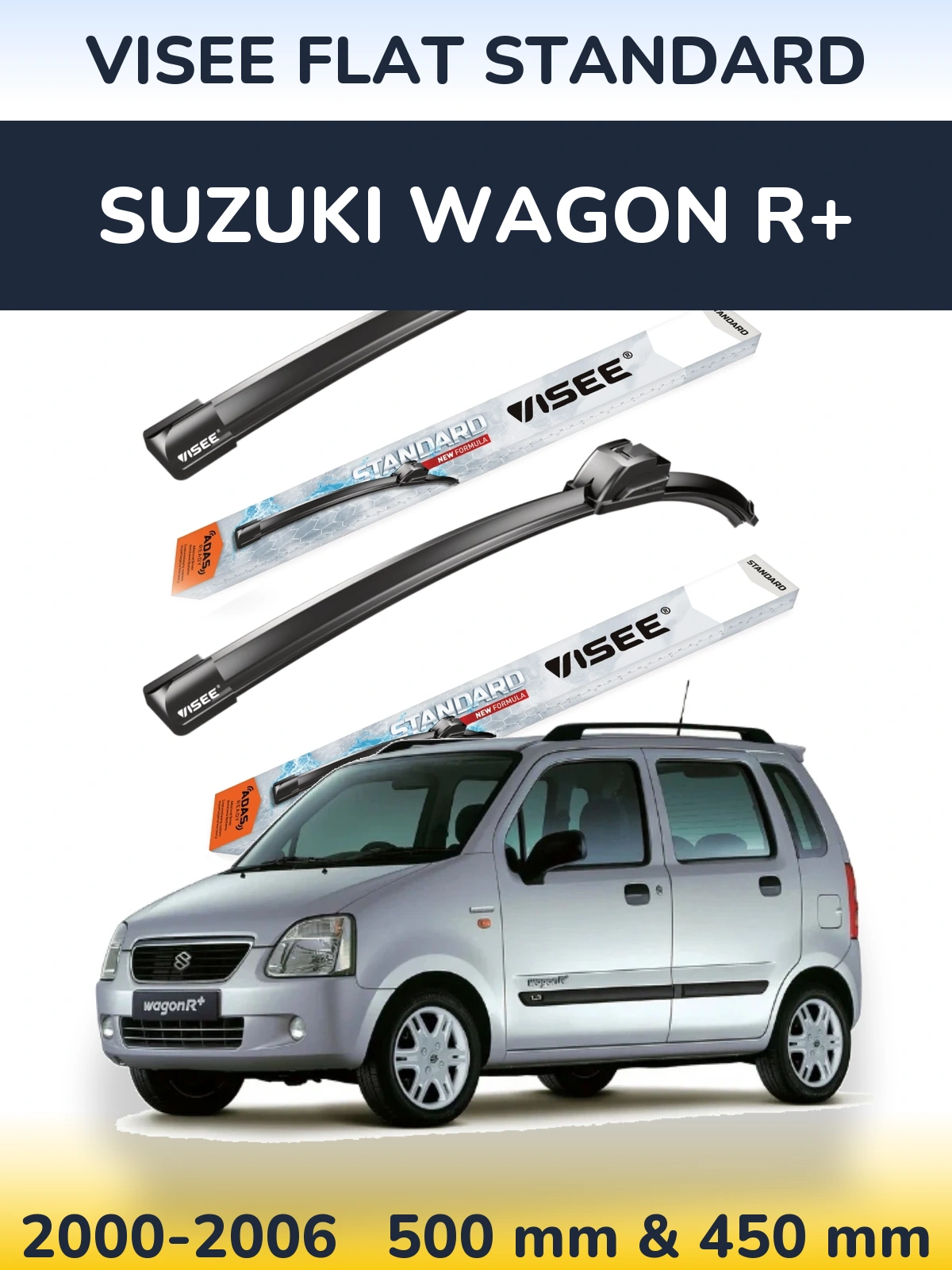 Front wiper blade set VISEE FLAT STANDARD 500 & 450 mm for Suzuki Wagon R+ 2000-2006