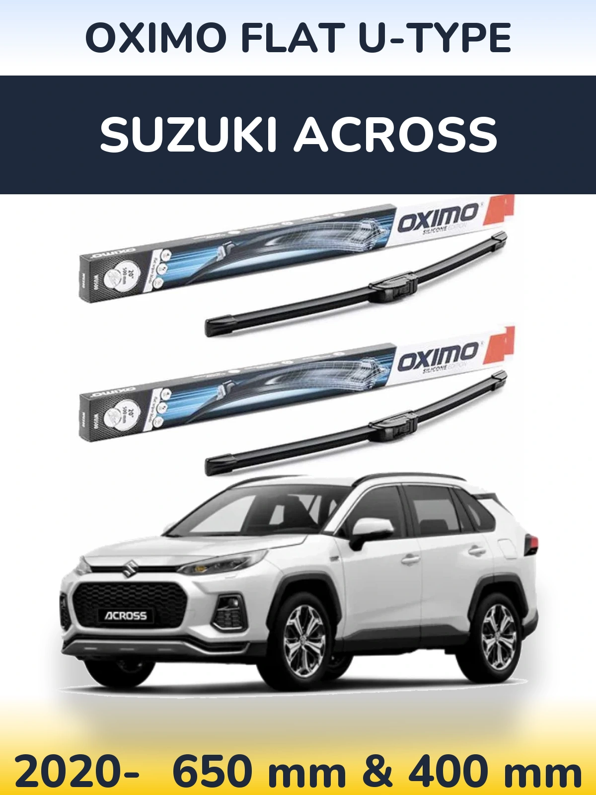 Front wiper blade set Oximo Flat U-type 650 & 400 mm for Suzuki Across 2020-2026