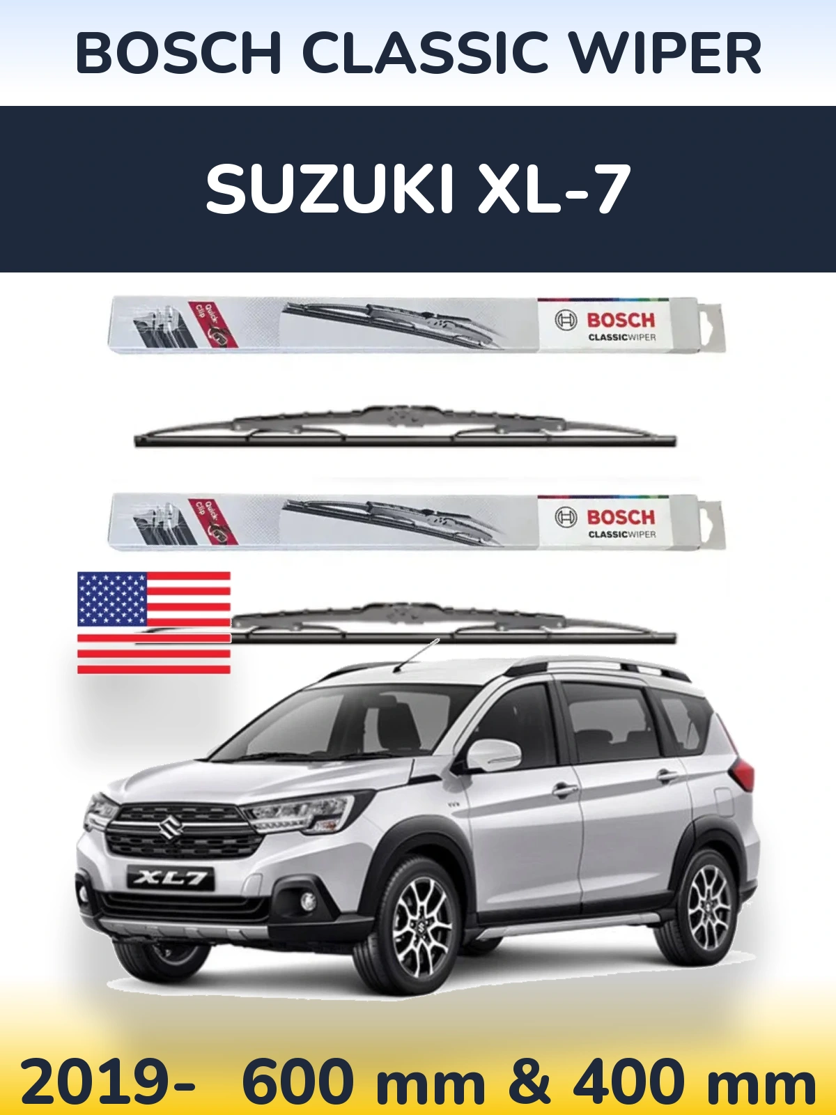 Front wiper blade set BOSCH Classic Wiper 600 & 400 mm for Suzuki XL-7 2019-2026