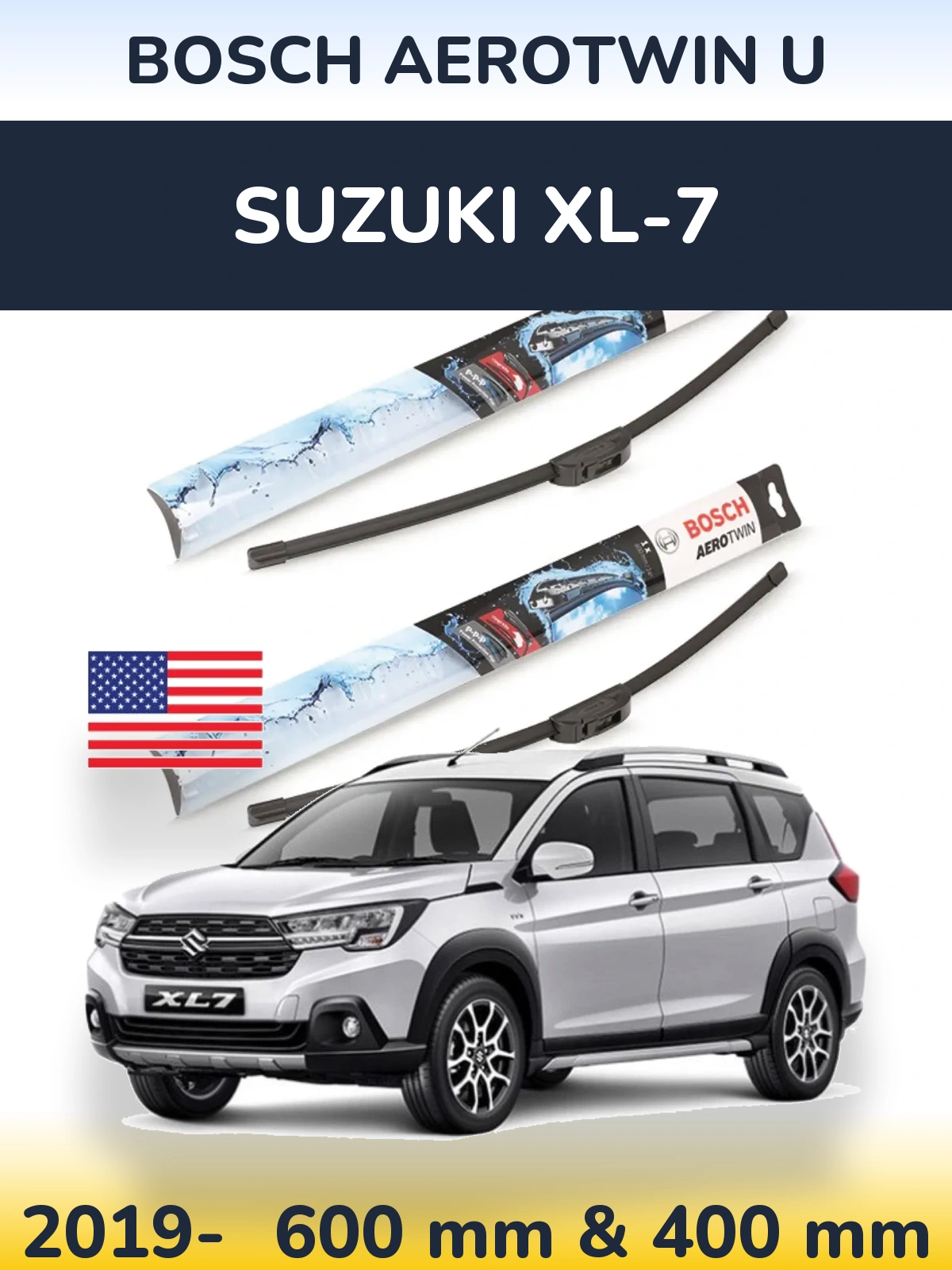 Front wiper blade set BOSCH AeroTwin U 600 & 400 mm for Suzuki XL-7 2019-2026