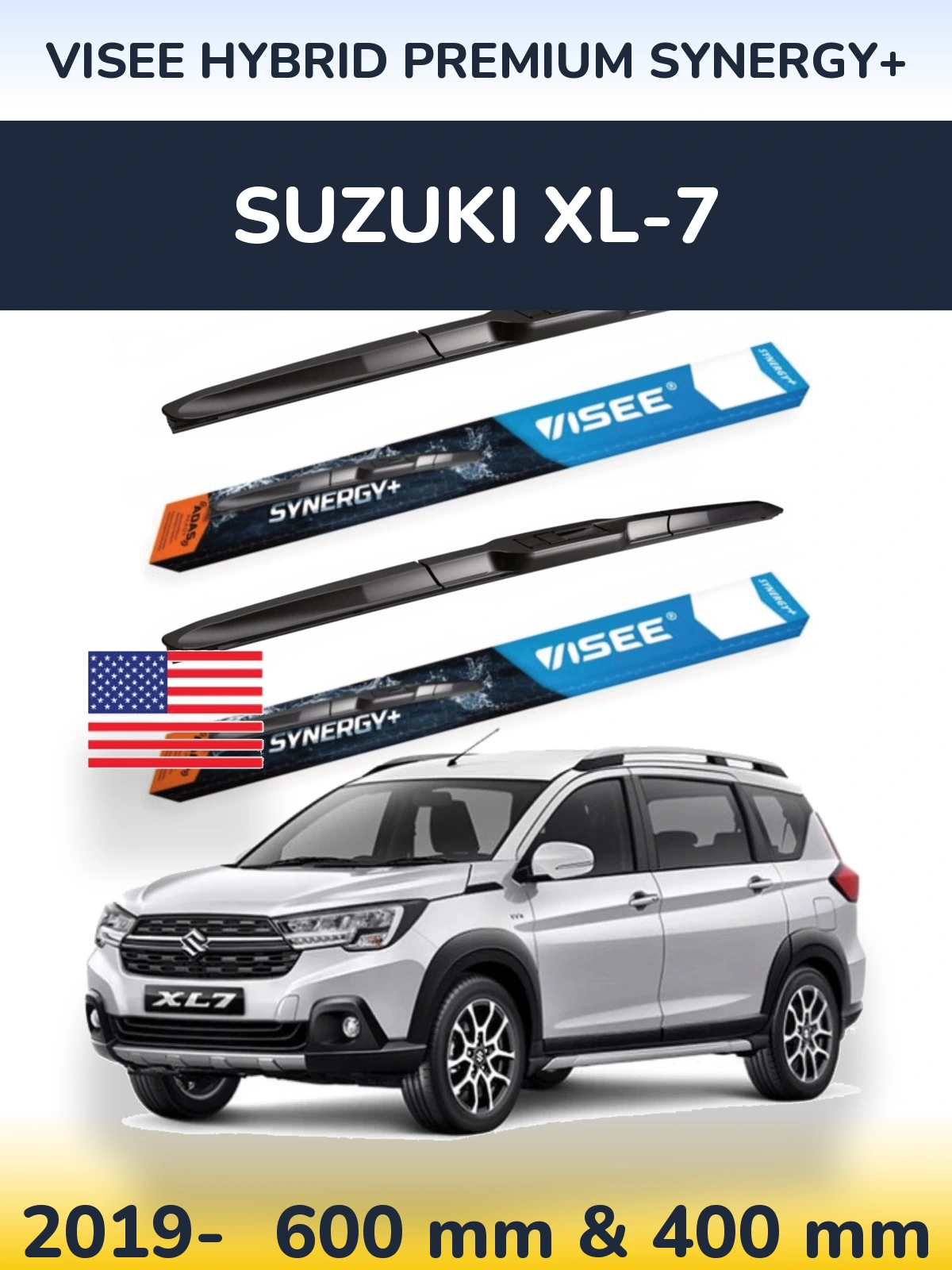Front wiper blade set VISEE HYBRID PREMIUM SYNERGY+ 600 & 400 mm for Suzuki XL-7 2019-2026