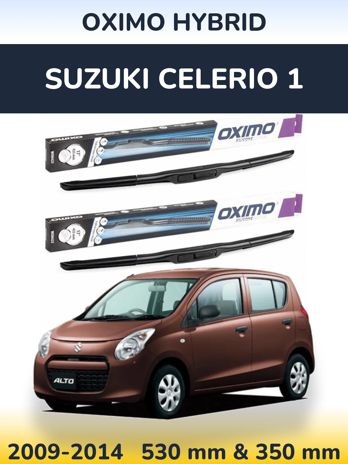 Front wiper blade set Oximo Hybrid 530 & 350 mm for Suzuki Celerio 1 2009-2014